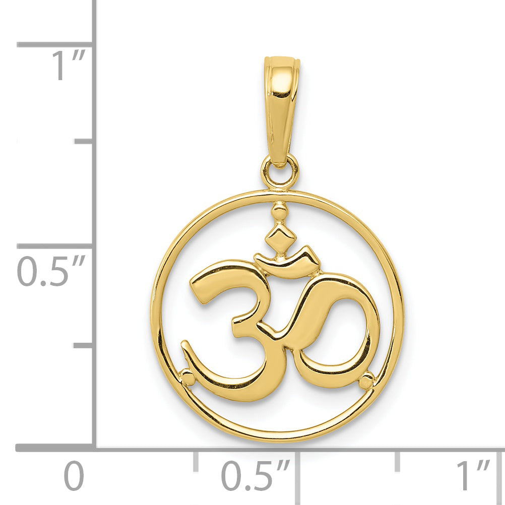 10K Yellow Gold 10K Cut-Out Round Frame Yoga Om Symbol Pendant