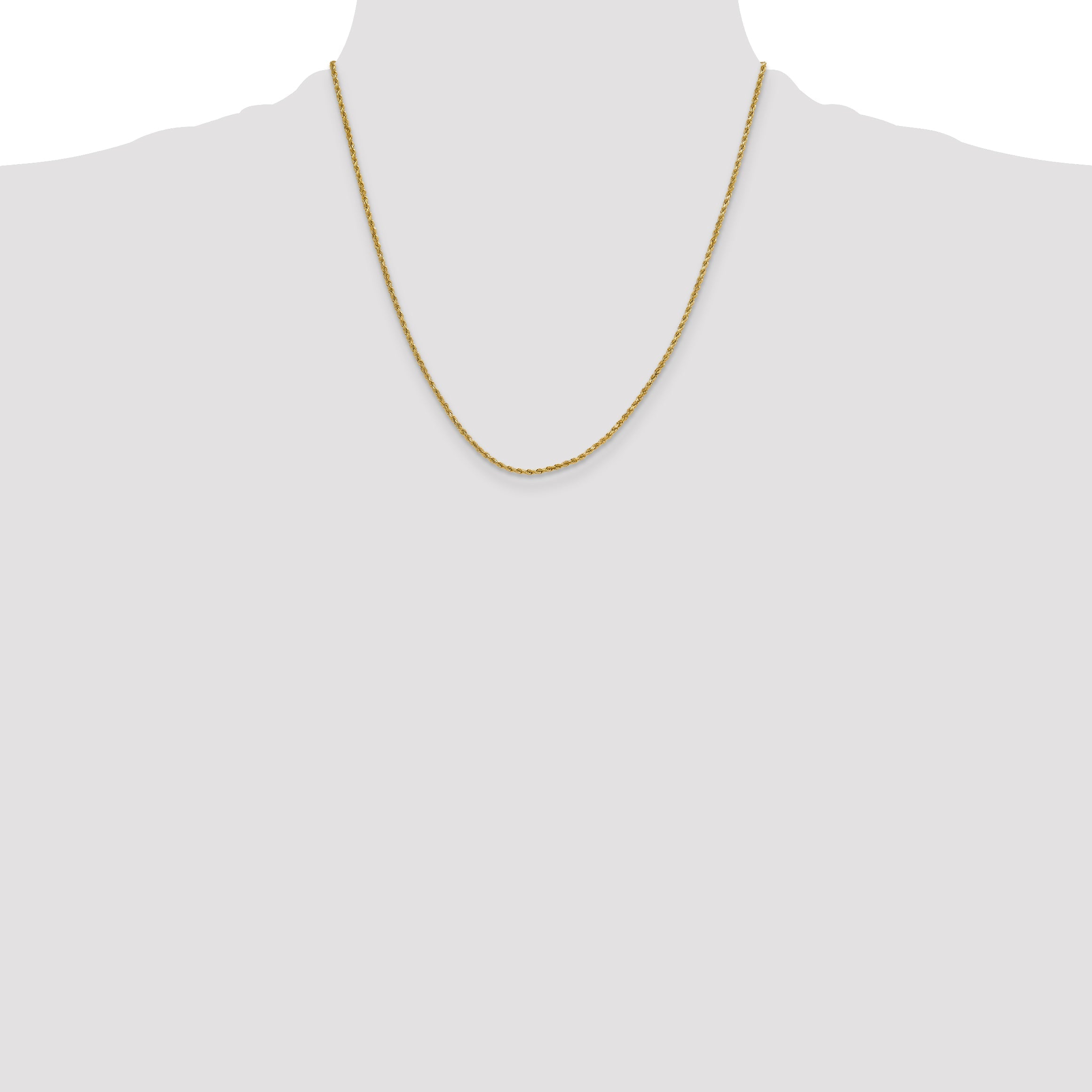 2 Inch 10K Yellow Gold 2mm Semi-Solid D/C Rope Chain Necklace