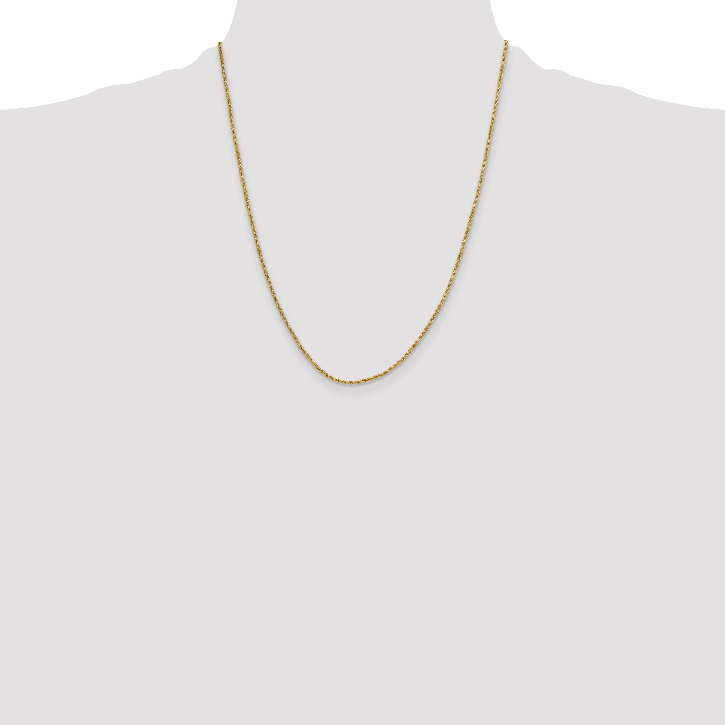 22 Inch 10K Yellow Gold 2mm Semi-Solid D/C Rope Chain Necklace