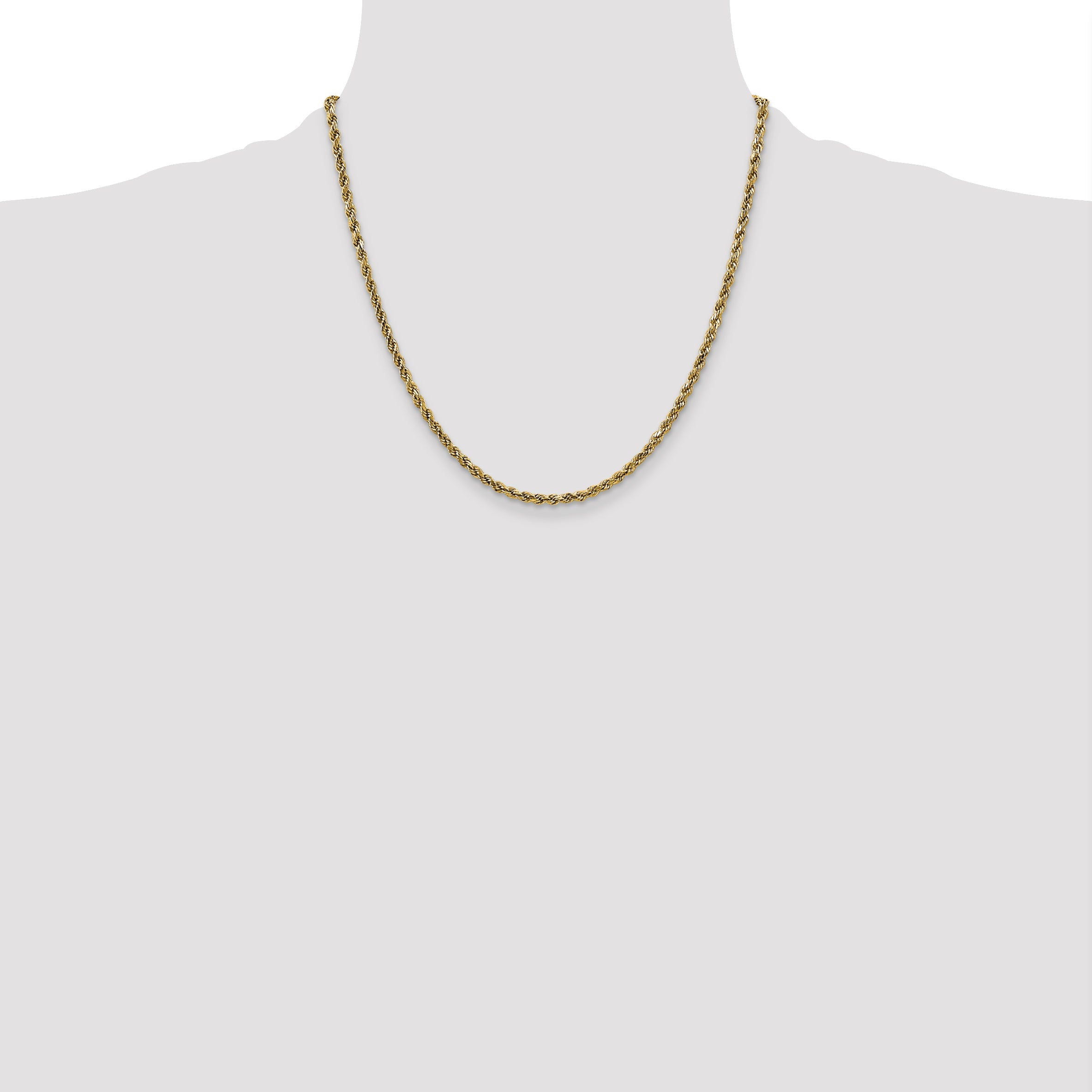 2 Inch 10K Yellow Gold 2.25mm Semi-Solid D/C Rope Chain Necklace