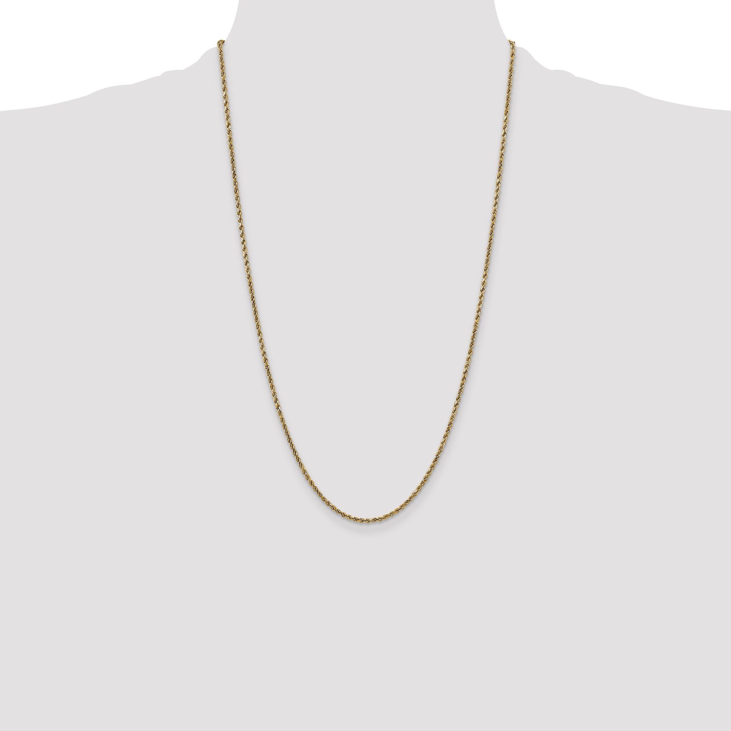26 Inch 10K Yellow Gold 2.25mm Semi-Solid D/C Rope Chain Necklace