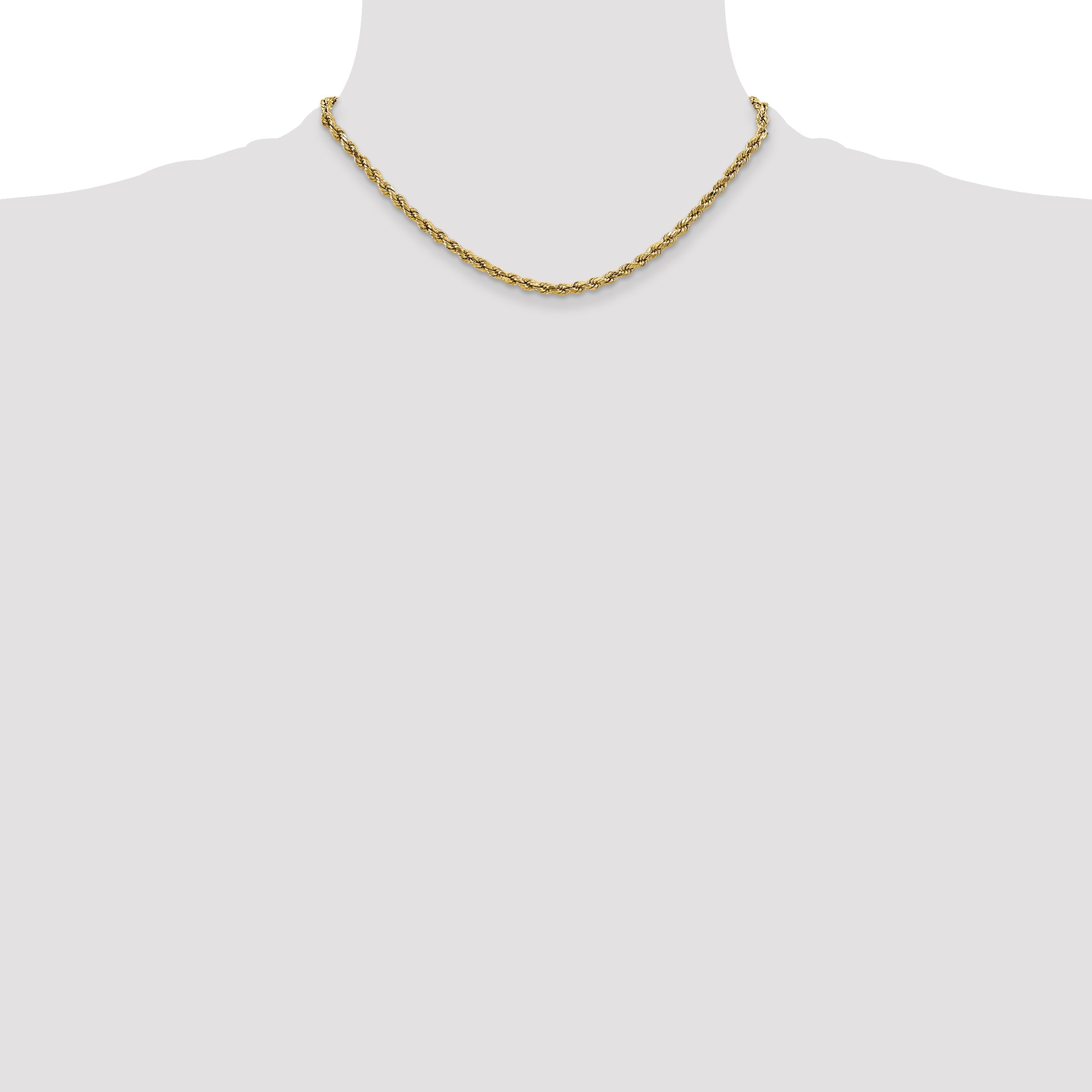 16 Inch 10K Yellow Gold 2.5mm Semi-Solid D/C Rope Chain Necklace