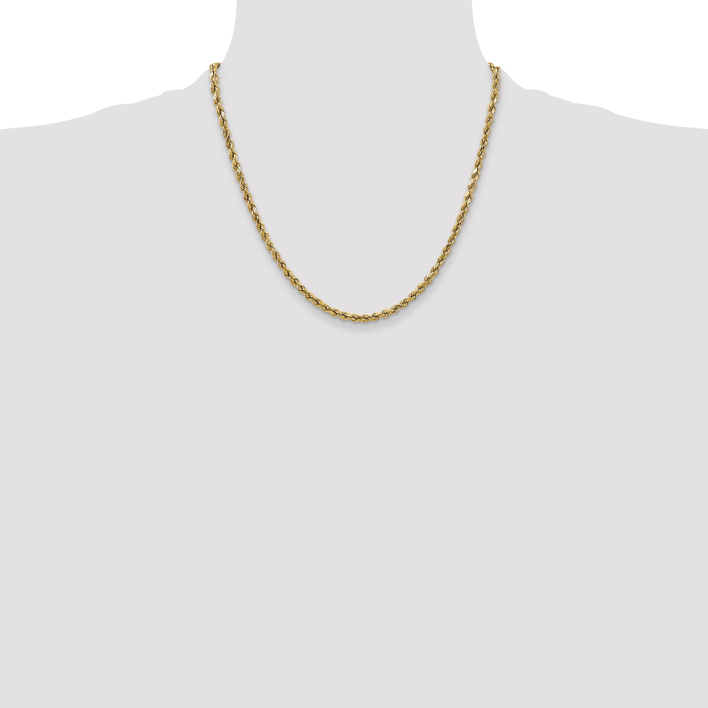 2 Inch 10K Yellow Gold 2.5mm Semi-Solid D/C Rope Chain Necklace