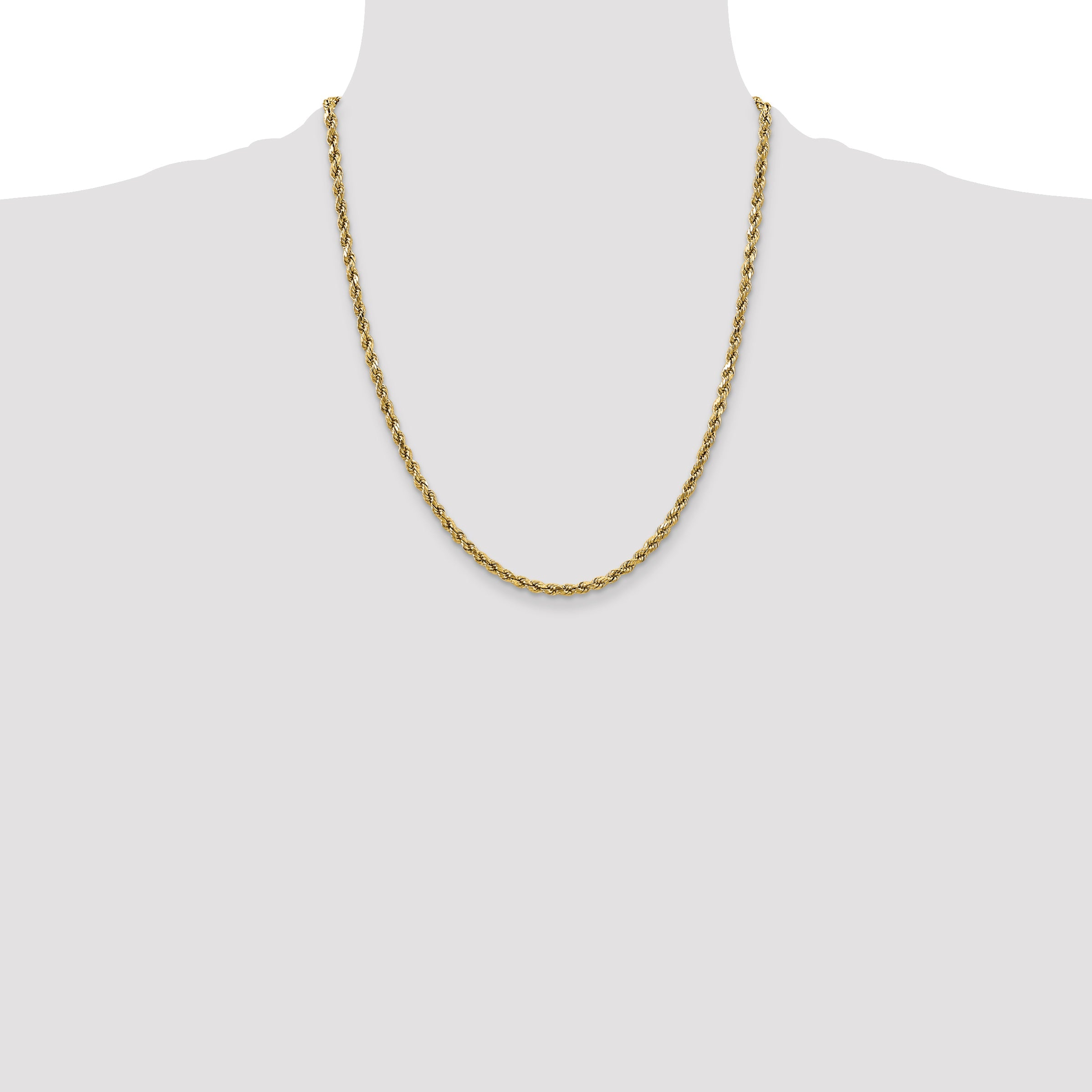 22 Inch 10K Yellow Gold 2.5mm Semi-Solid D/C Rope Chain Necklace
