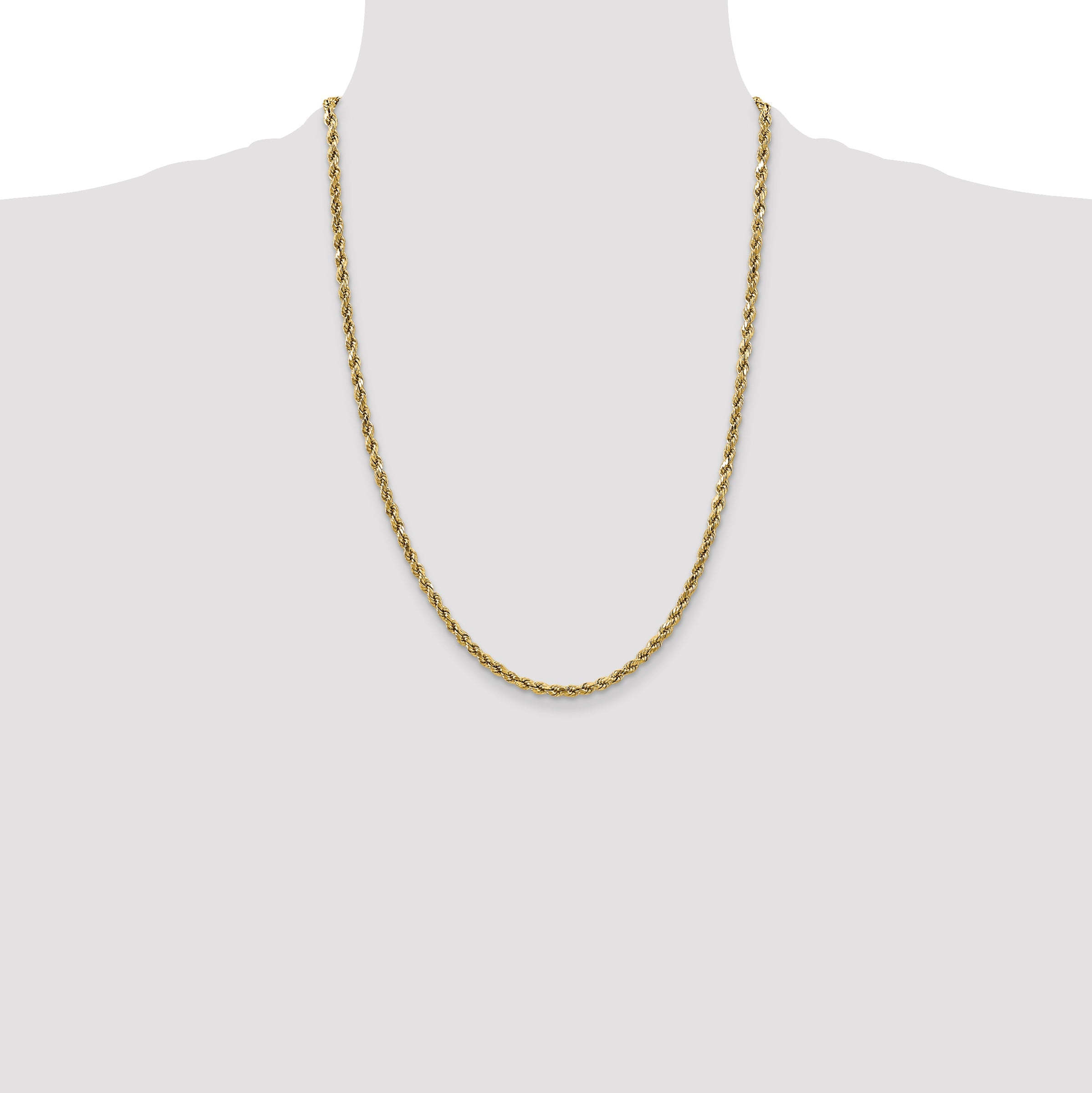 24 Inch 10K Yellow Gold 2.5mm Semi-Solid D/C Rope Chain Necklace
