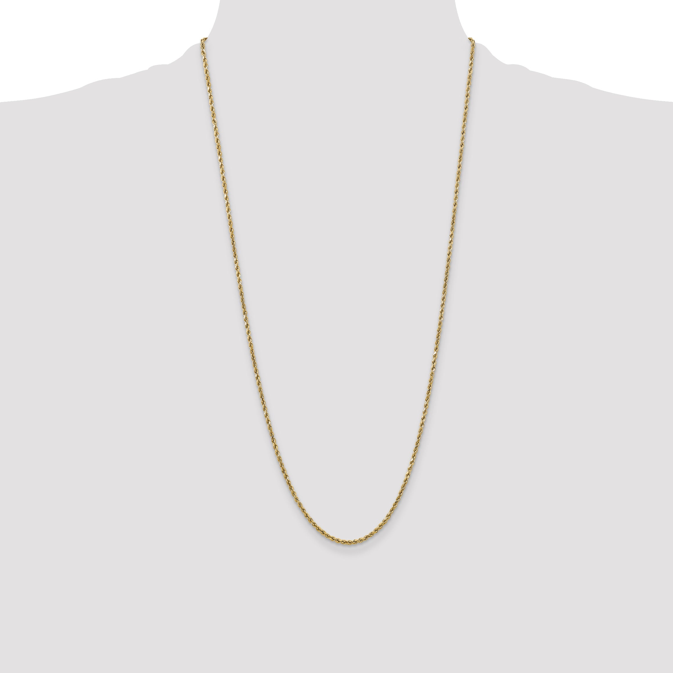 28 Inch 10K Yellow Gold 2.5mm Semi-Solid D/C Rope Chain Necklace