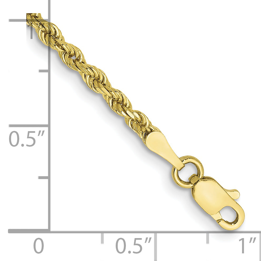 7 Inch 10K Yellow Gold 2.5mm Semi-Solid D/C Rope Chain Bracelet