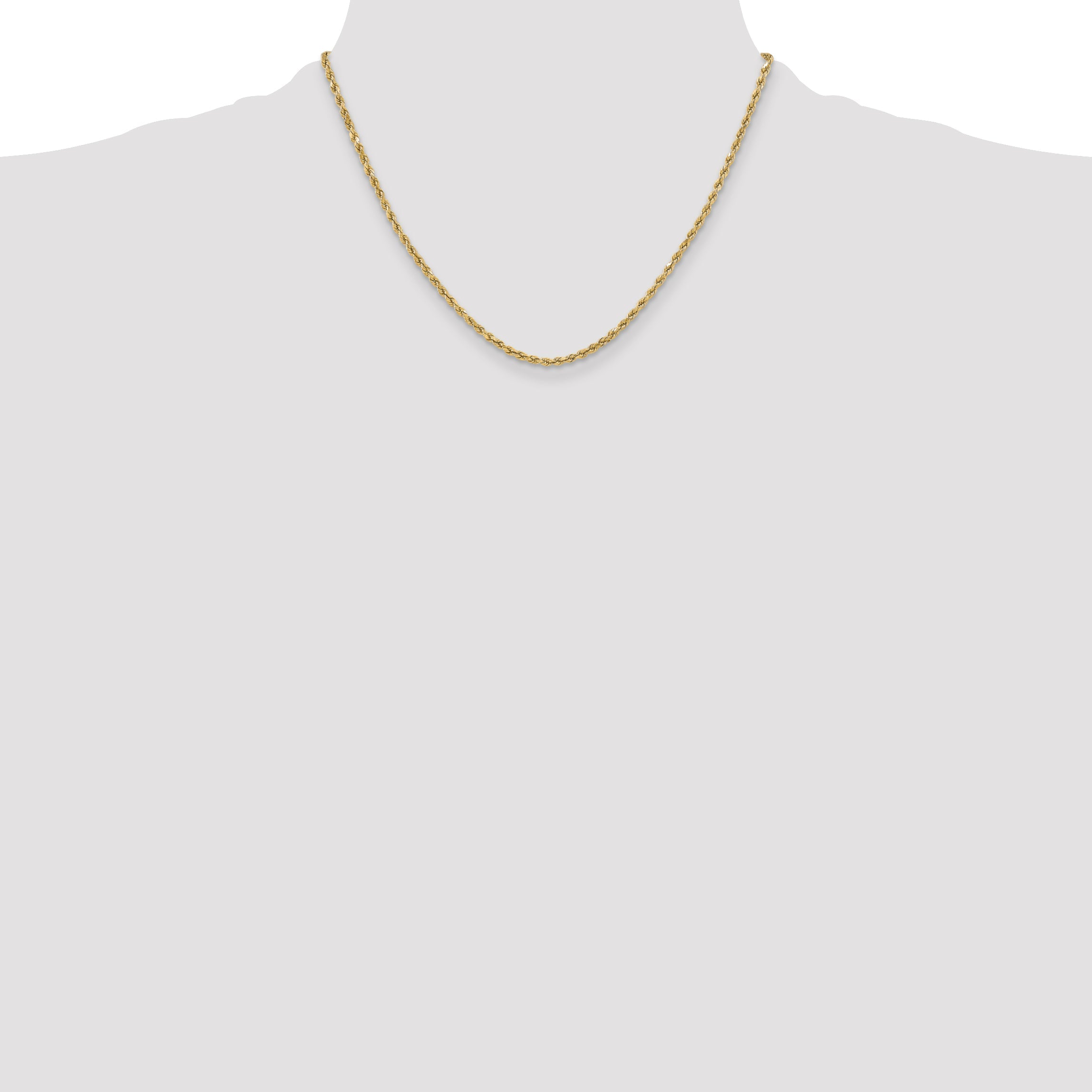18 Inch 10K Yellow Gold 3mm Semi-Solid D/C Rope Chain Necklace