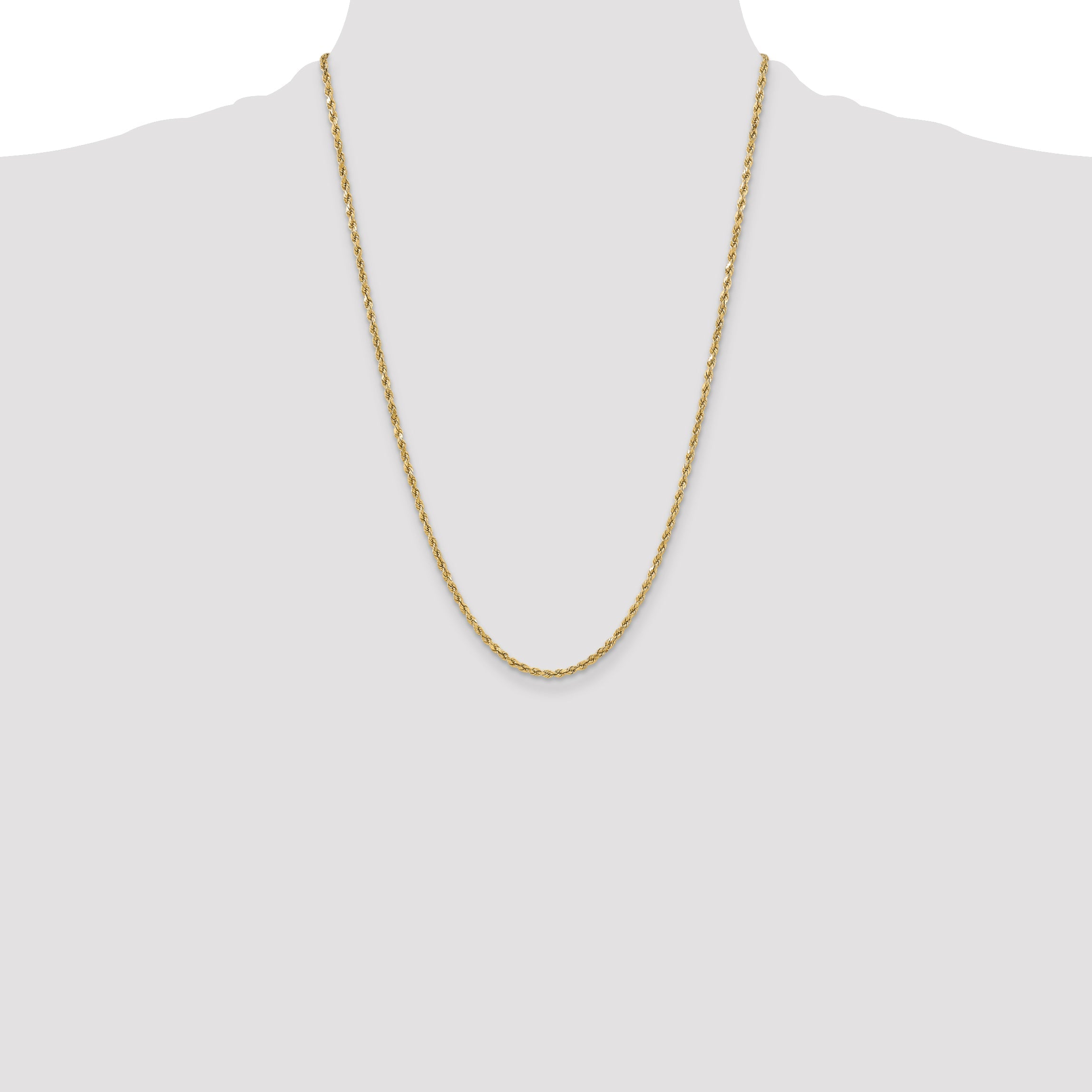 24 Inch 10K Yellow Gold 3mm Semi-Solid D/C Rope Chain Necklace