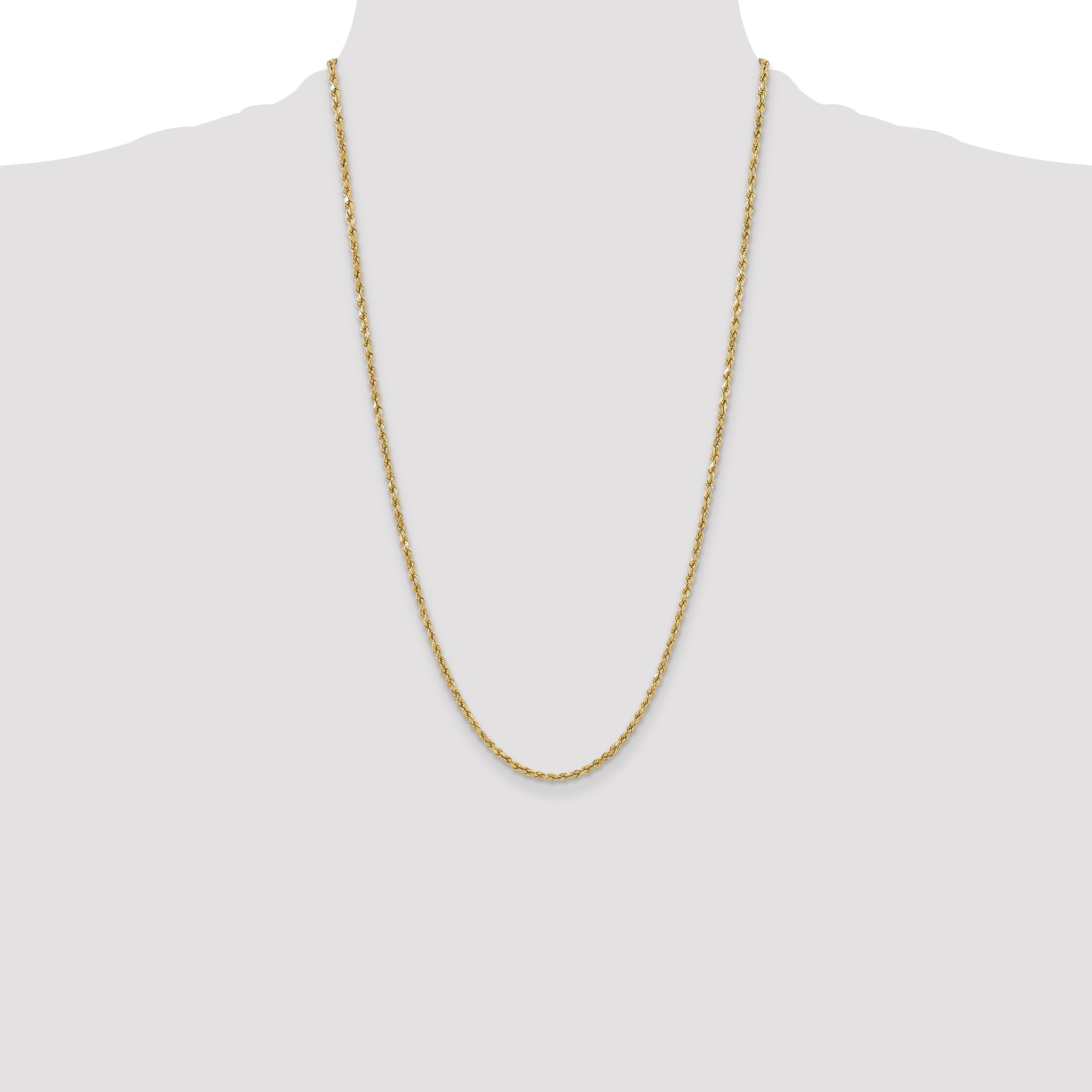 26 Inch 10K Yellow Gold 3mm Semi-Solid D/C Rope Chain Necklace