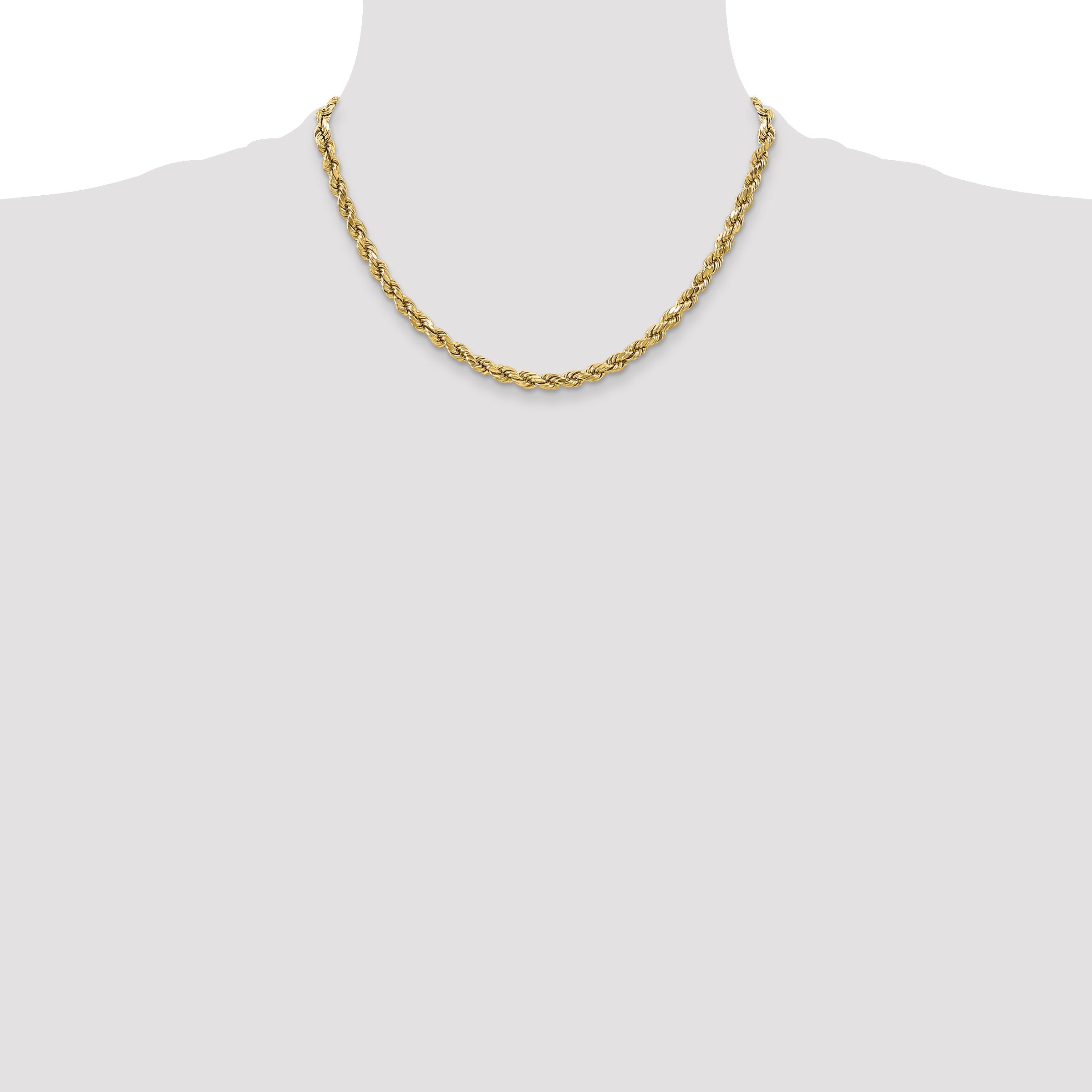 18 Inch 10K Yellow Gold 3.5mm Semi-Solid D/C Rope Chain Necklace