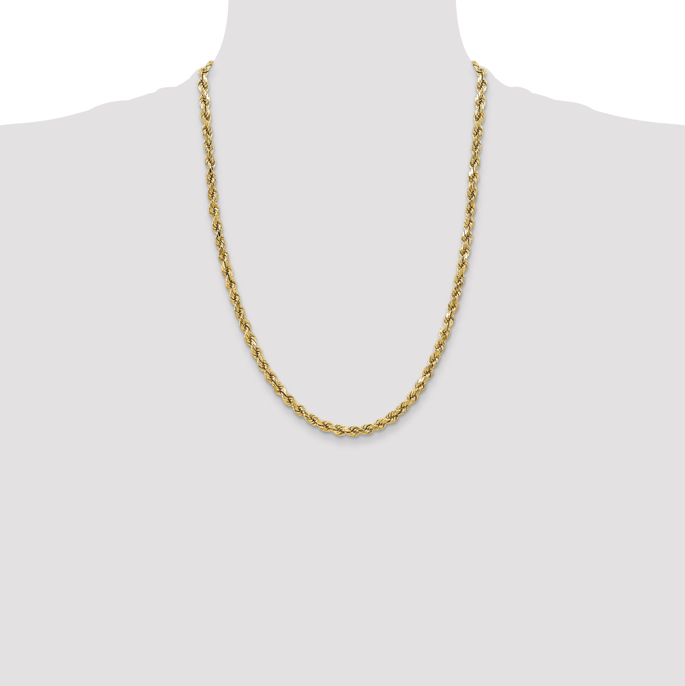 24 Inch 10K Yellow Gold 3.5mm Semi-Solid D/C Rope Chain Necklace