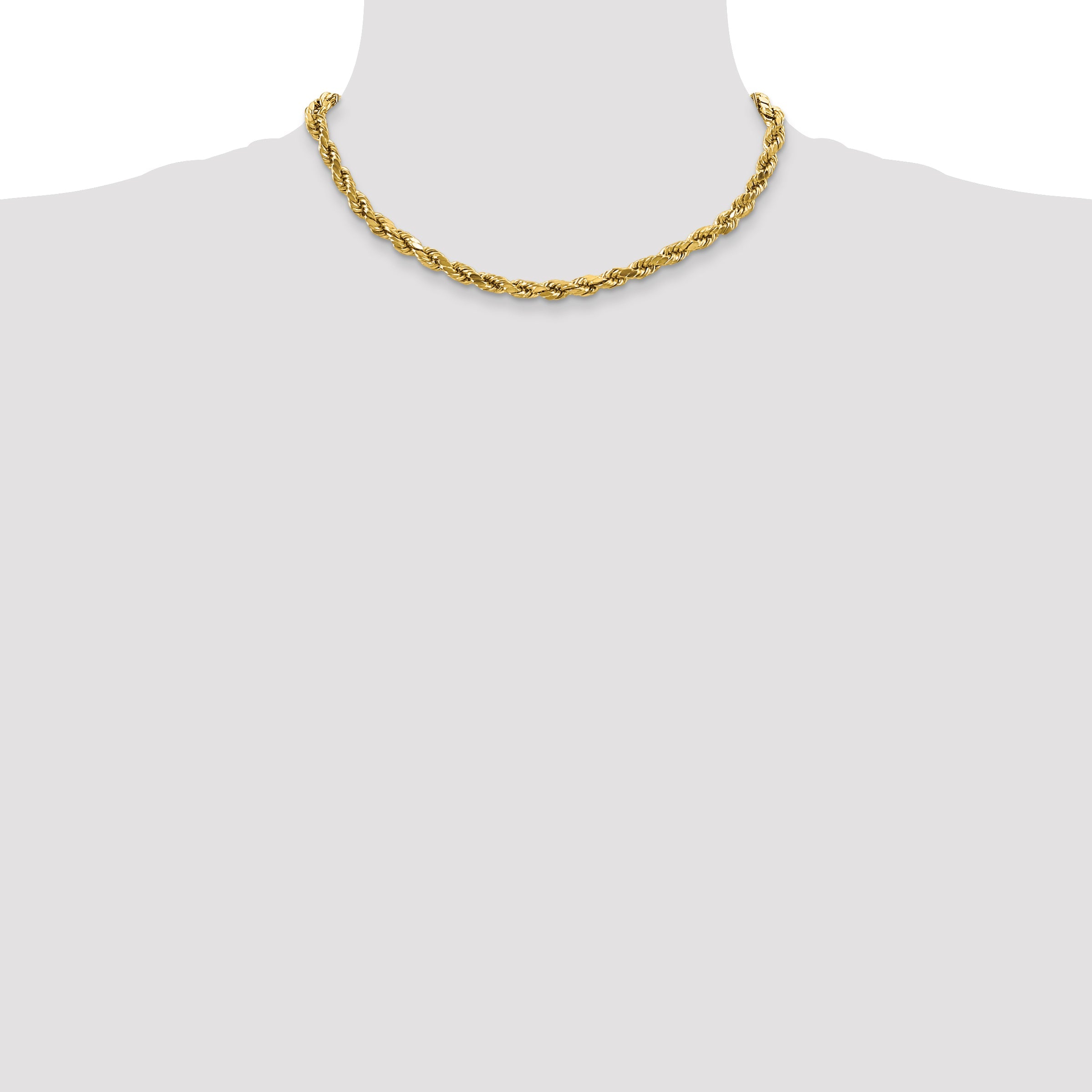 16 Inch 10K Yellow Gold 4mm Semi-Solid D/C Rope Chain Necklace