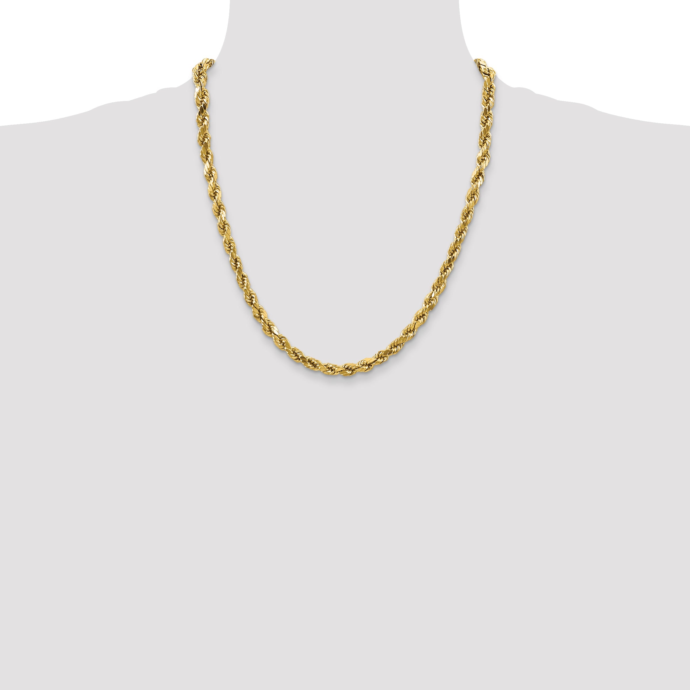 22 Inch 10K Yellow Gold 4mm Semi-Solid D/C Rope Chain Necklace