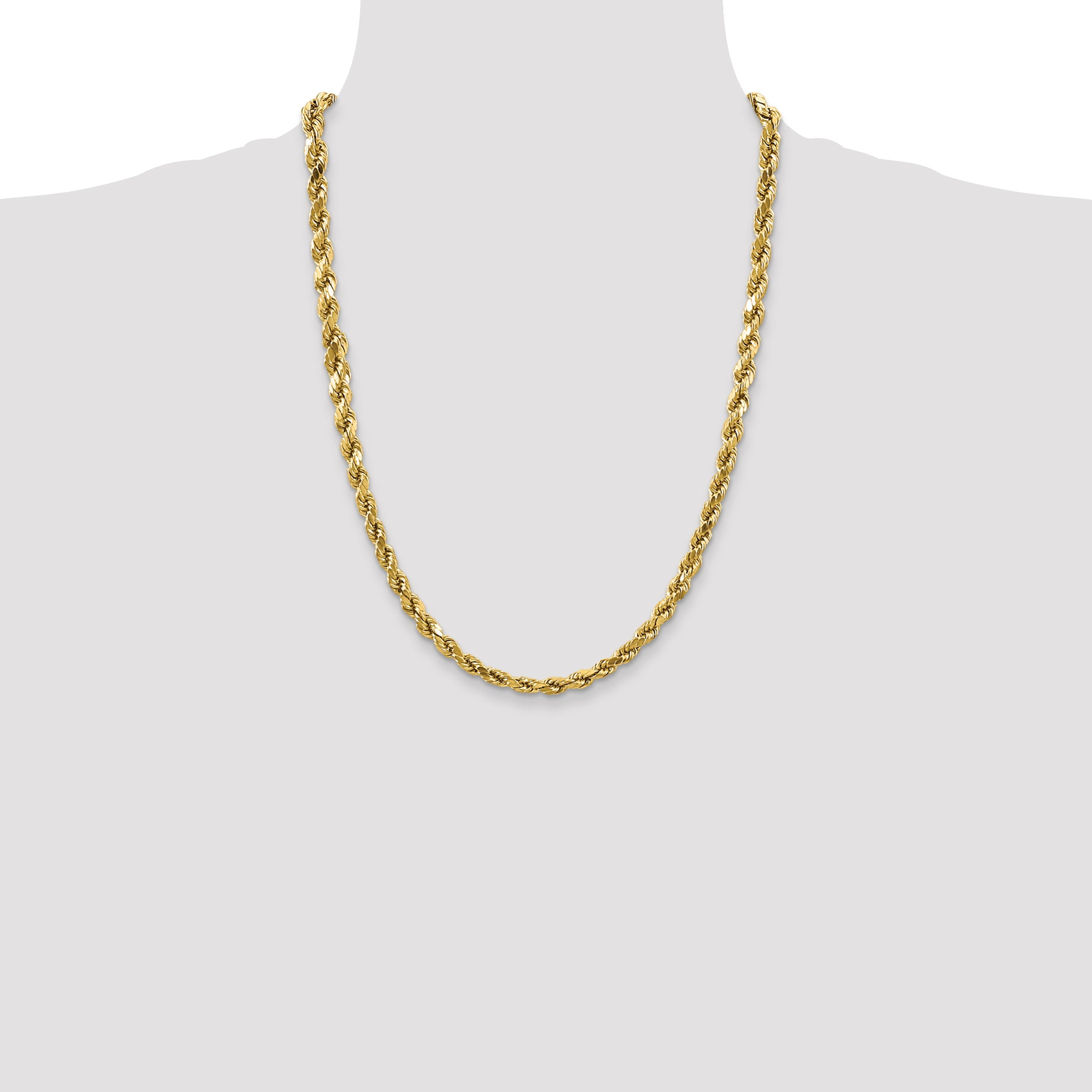 24 Inch 10K Yellow Gold 4mm Semi-Solid D/C Rope Chain Necklace