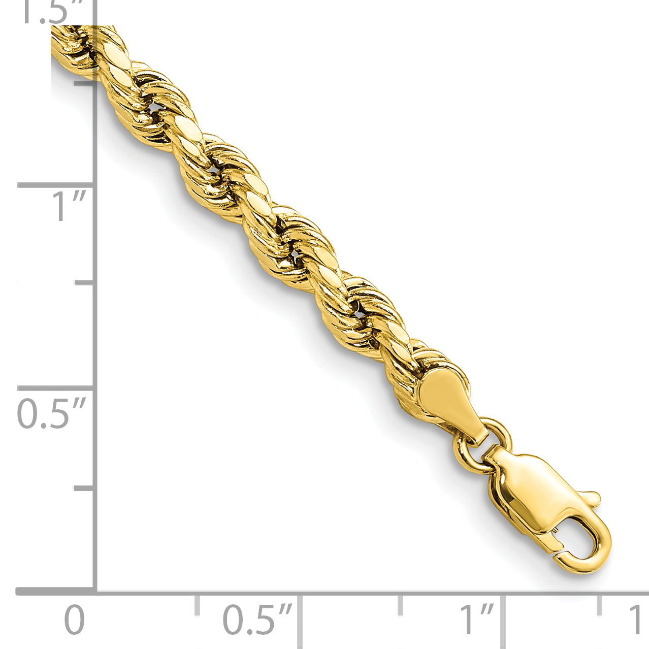 7 Inch 10K Yellow Gold 4mm Semi-Solid D/C Rope Chain Bracelet