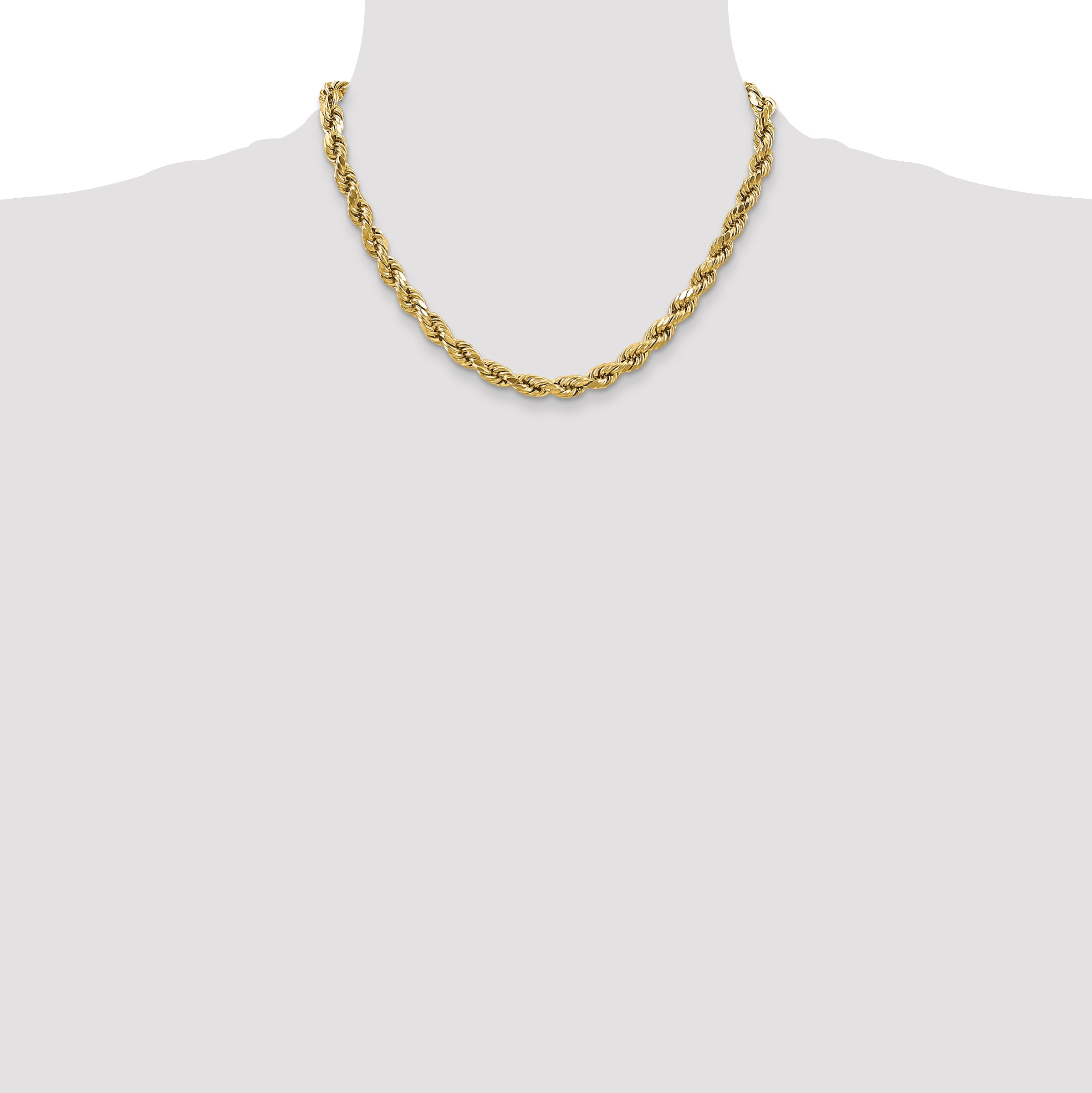 18 Inch 10K Yellow Gold 4.9mm Semi-Solid D/C Rope Chain Necklace