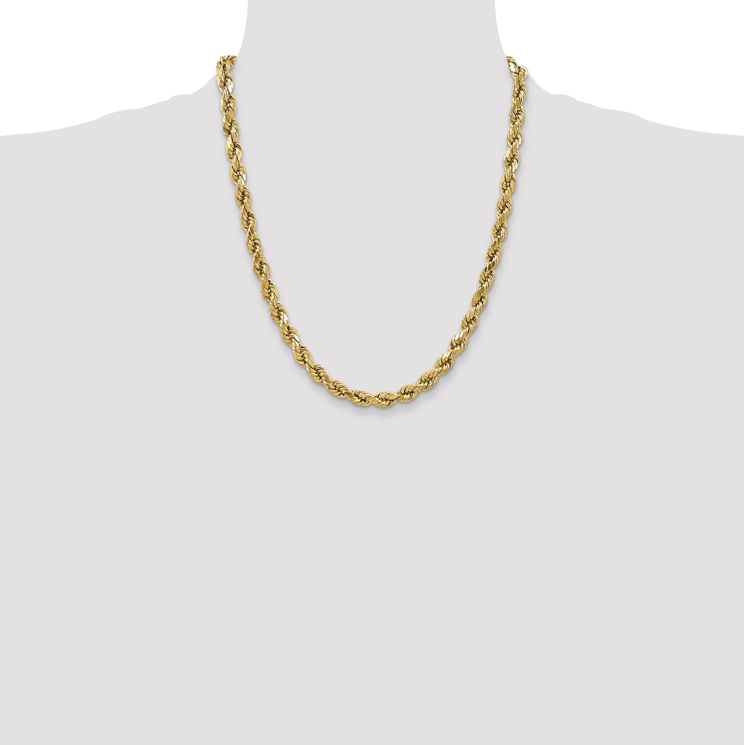 22 Inch 10K Yellow Gold 4.9mm Semi-Solid D/C Rope Chain Necklace