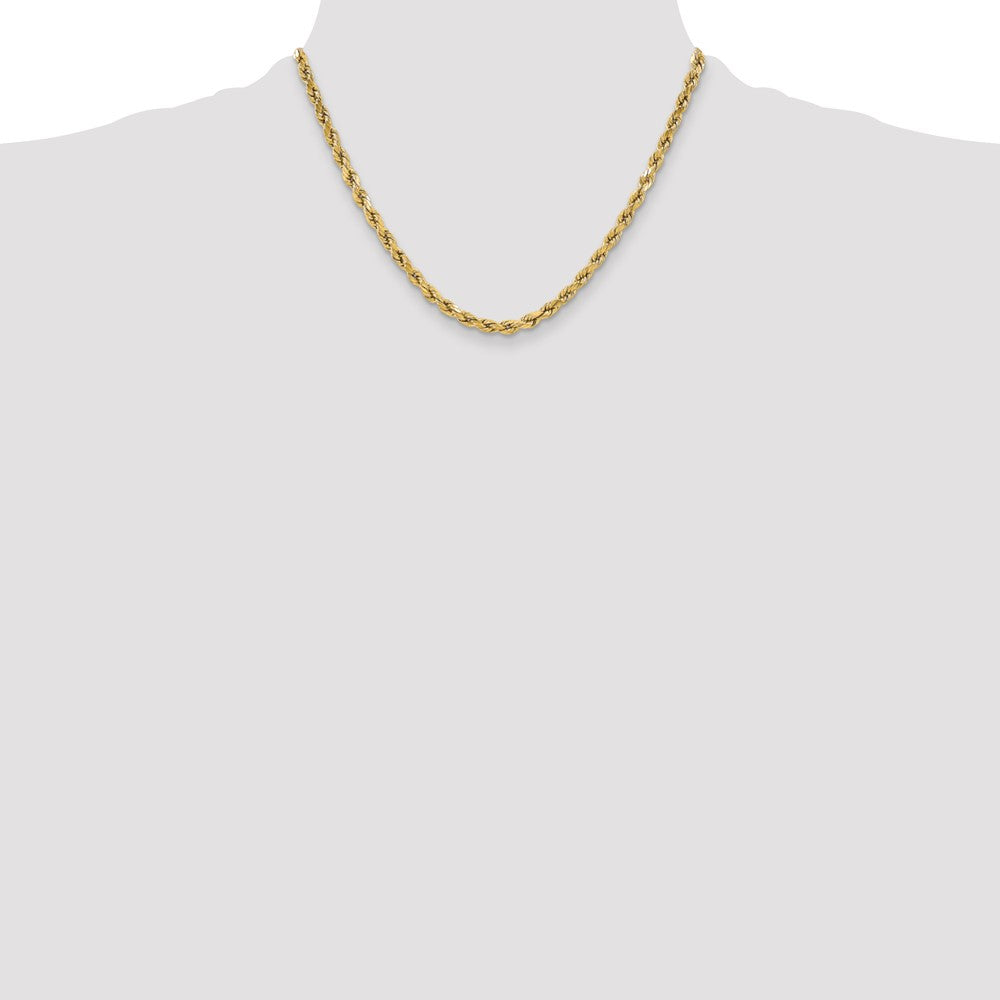18 Inch 10K Yellow Gold 5.5mm Semi-Solid D/C Rope Chain Necklace