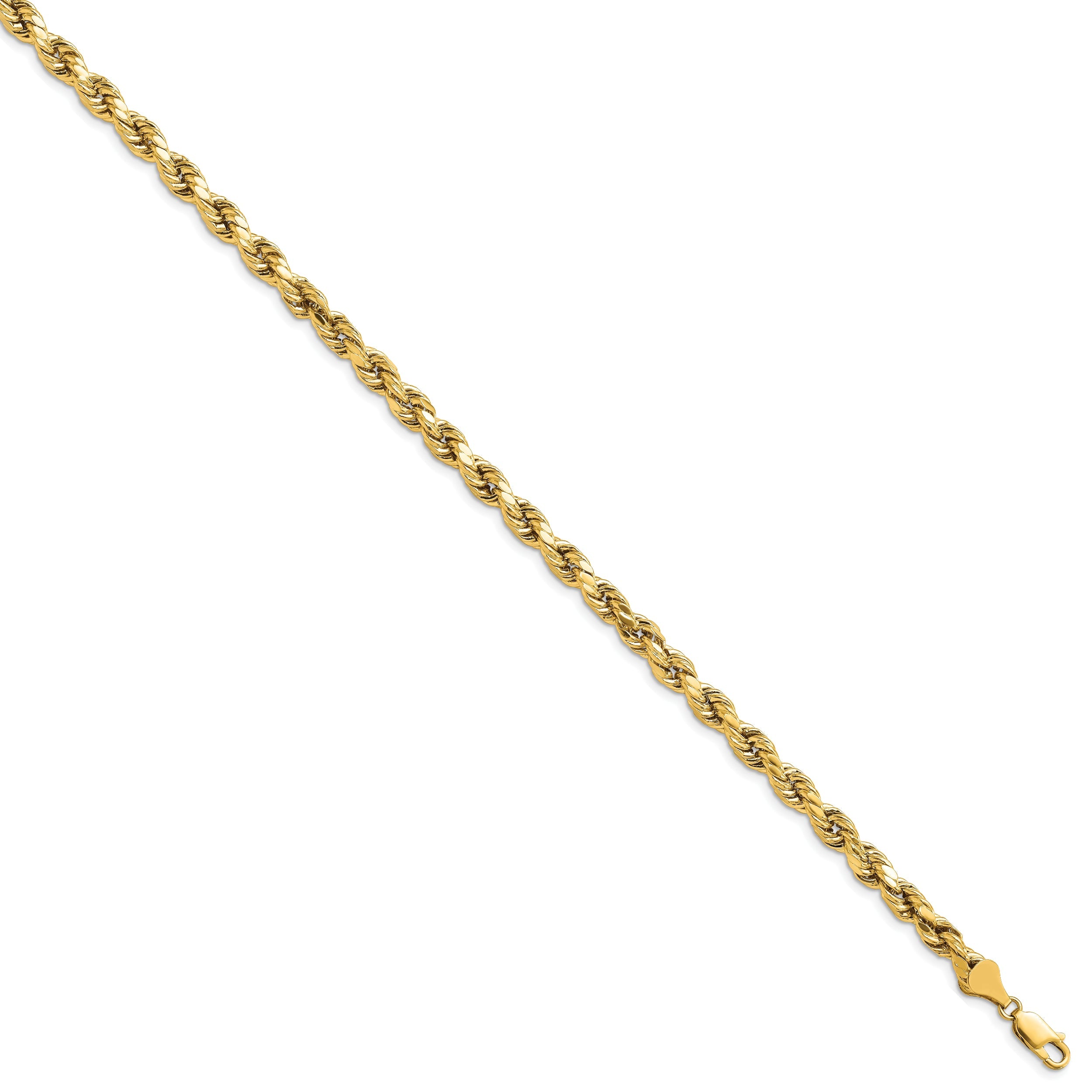 9 Inch 10K Yellow Gold 5.5mm Semi-Solid D/C Rope Chain Bracelet