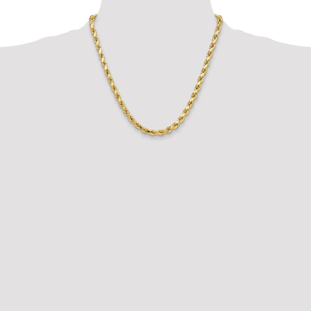 2 Inch 10K Yellow Gold 6.5mm Semi-Solid D/C Rope Chain Necklace