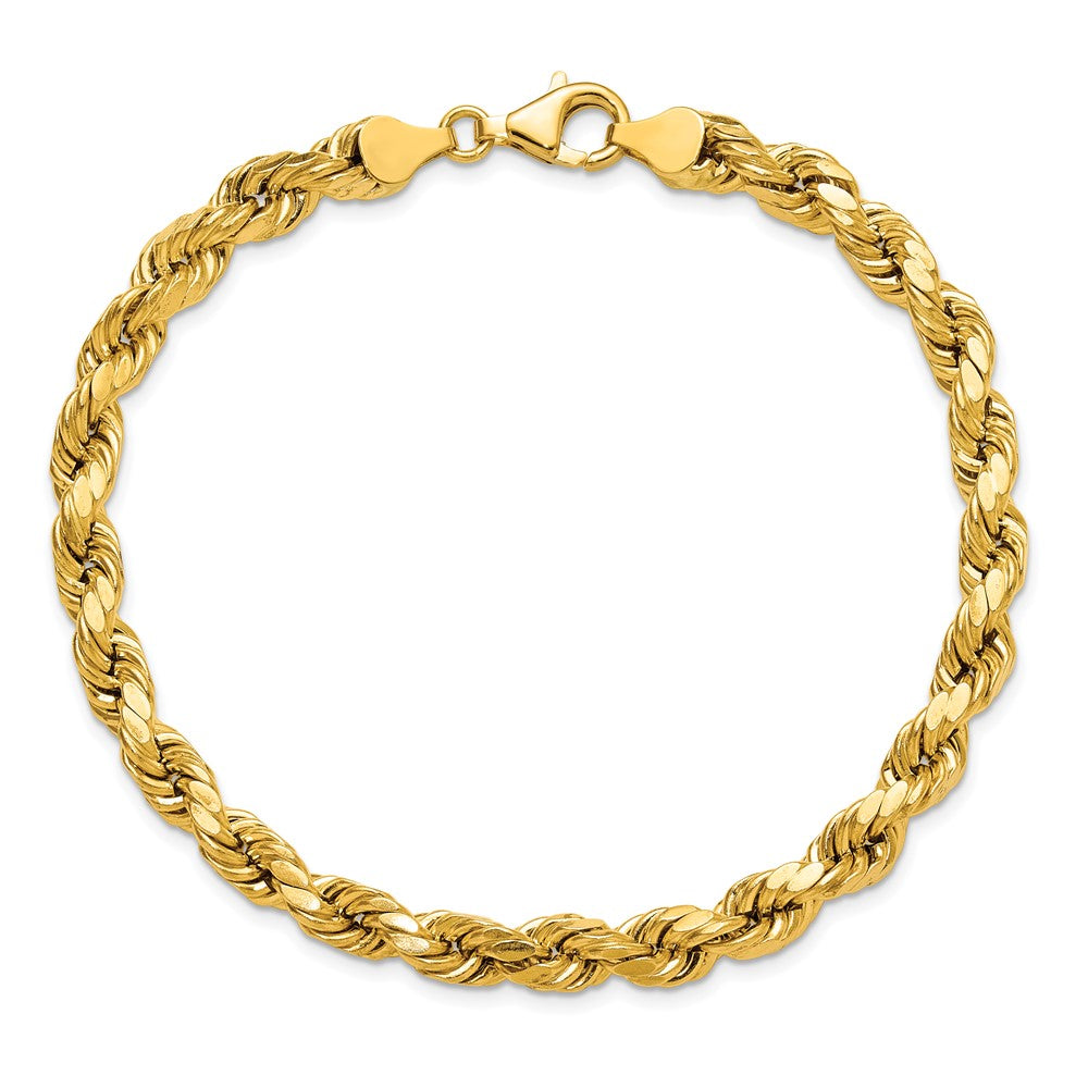 8 Inch 10K Yellow Gold 6.5mm Semi-Solid D/C Rope Chain Bracelet