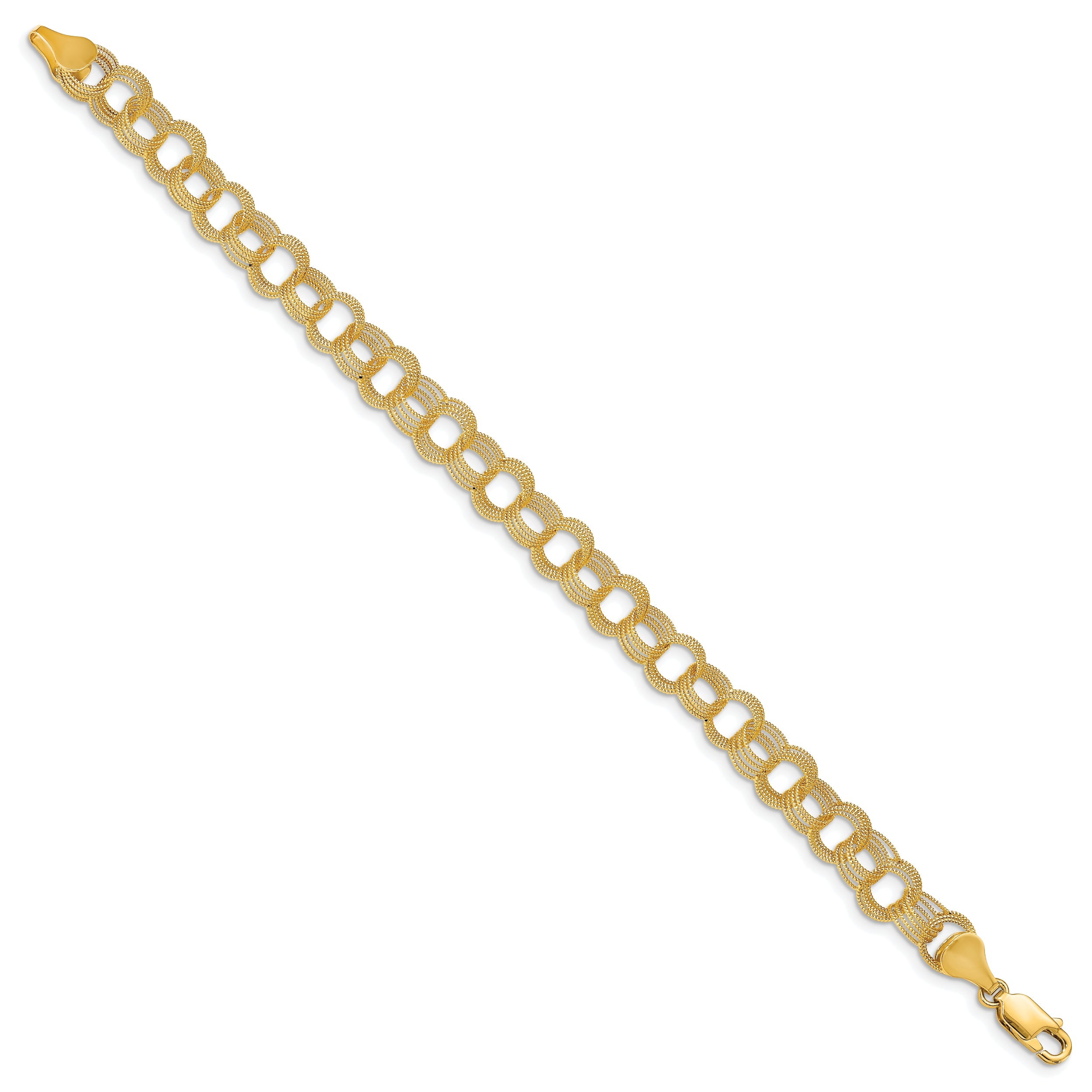 10K Yellow Gold Solid Triple Link Charm Bracelet