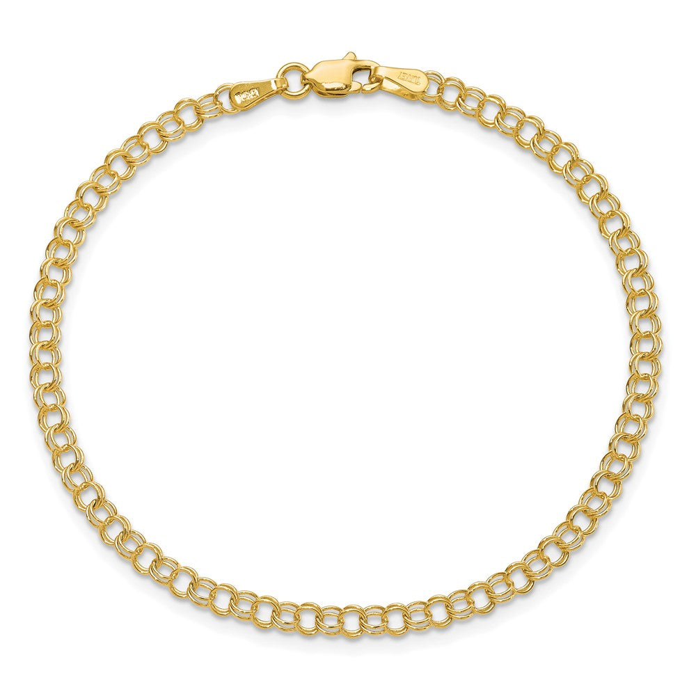 10K Yellow Gold 3.5mm Solid Double Link Charm Bracelet