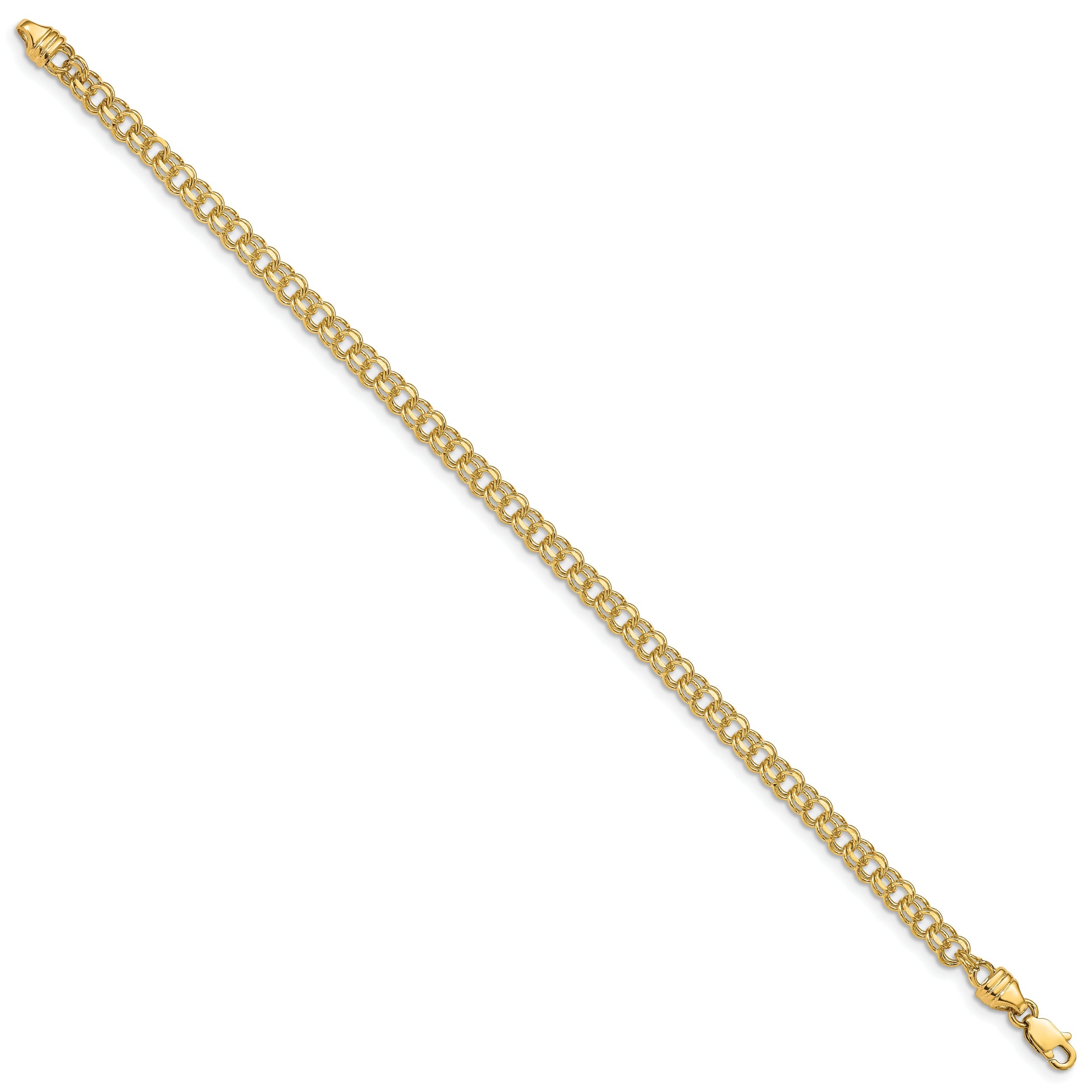 10K Yellow Gold 7In 3.75mm Solid Double Link Charm Bracelet