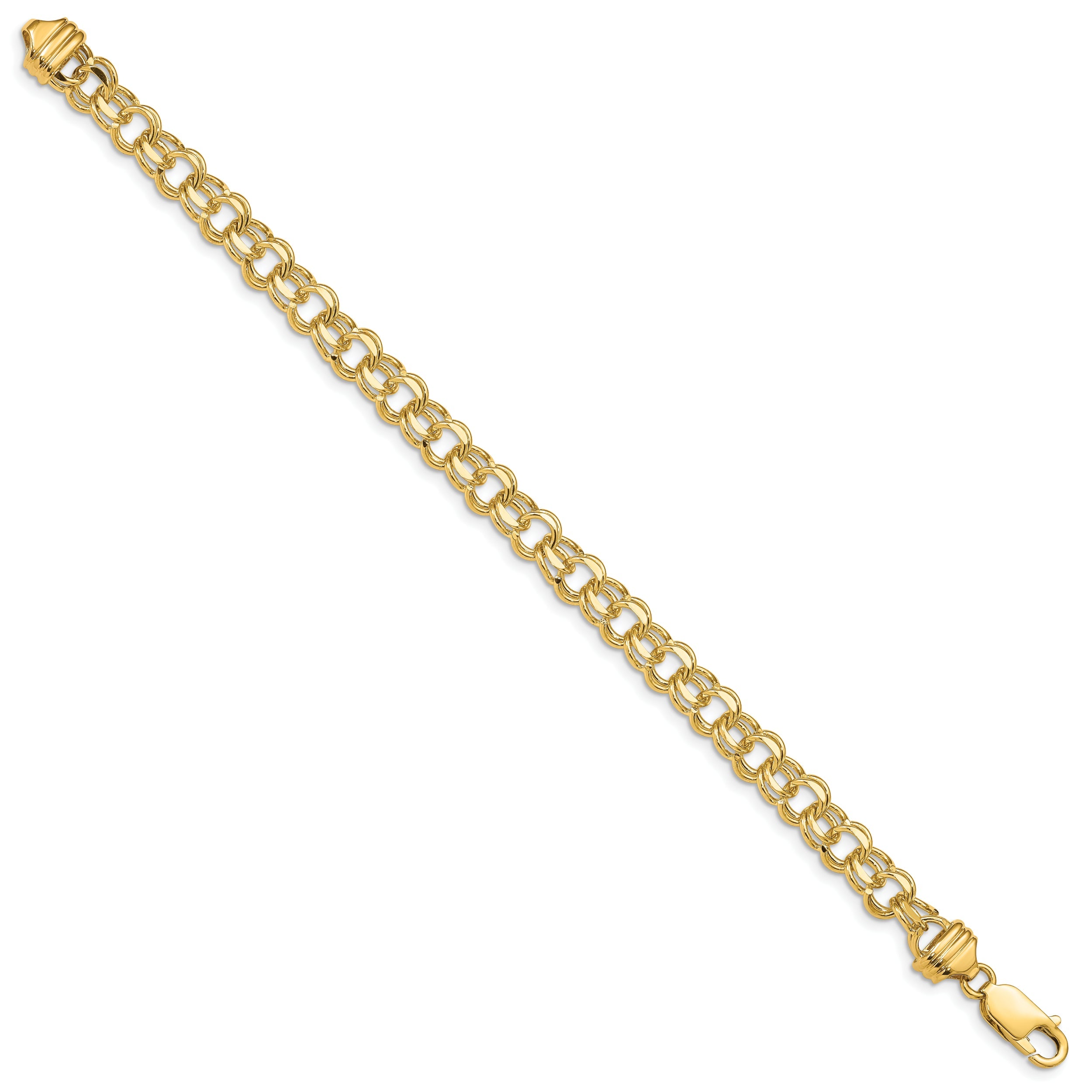 10K Yellow Gold 7In 6.5mm Solid Double Link Charm Bracelet