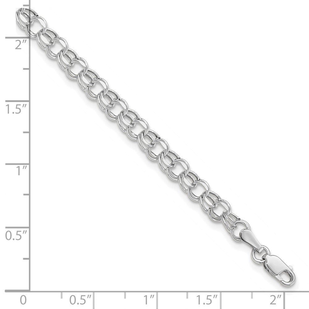 10K White Gold 7In 4.5mm Hollow Dia-Cut Dbl Link Charm Bracelet