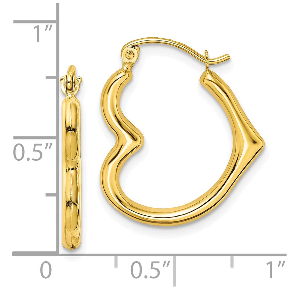 10K Yellow Gold Hollow Heart Shape Hoop Earrings