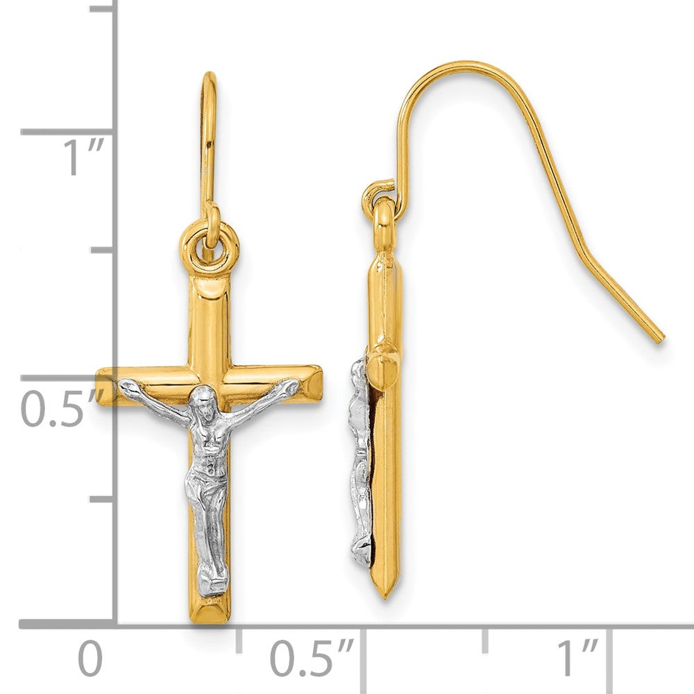 10K Two-Tone Polished Crucifix Earrings