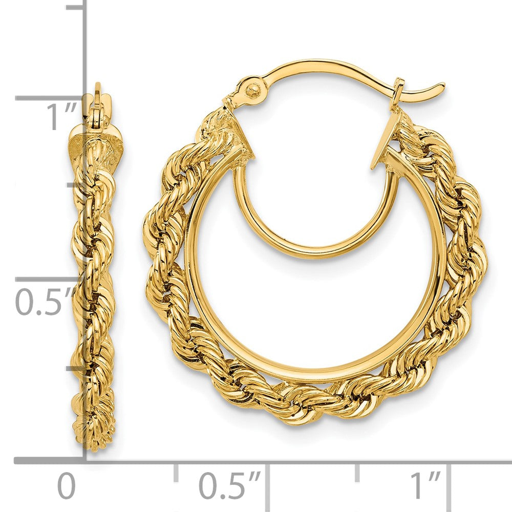 10K Yellow Gold Polished And D/C Rope 2.95mm Hoop Earrings