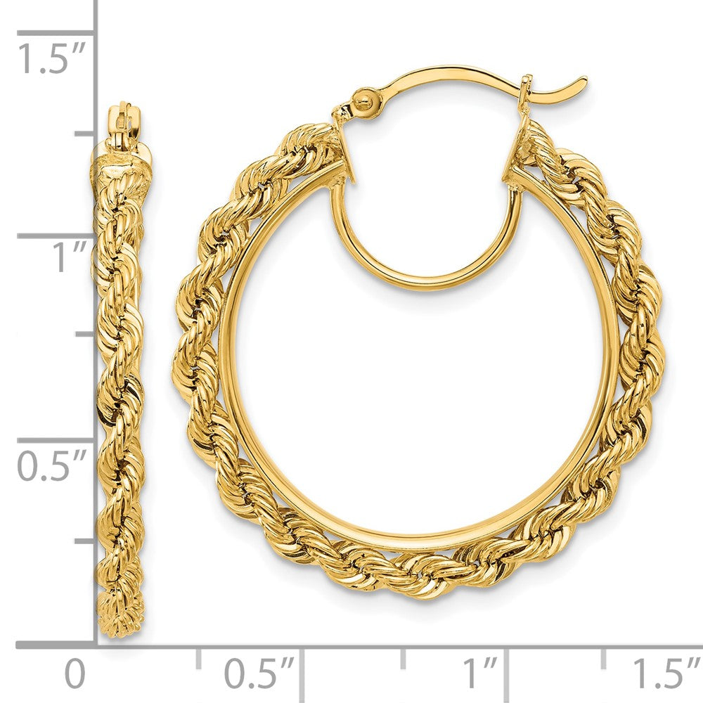 10K Yellow Gold Polished And D/C Rope 2.95mm Hoop Earrings