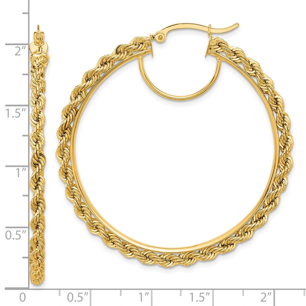10K Yellow Gold Polished And D/C Rope 2.95mm Hoop Earrings