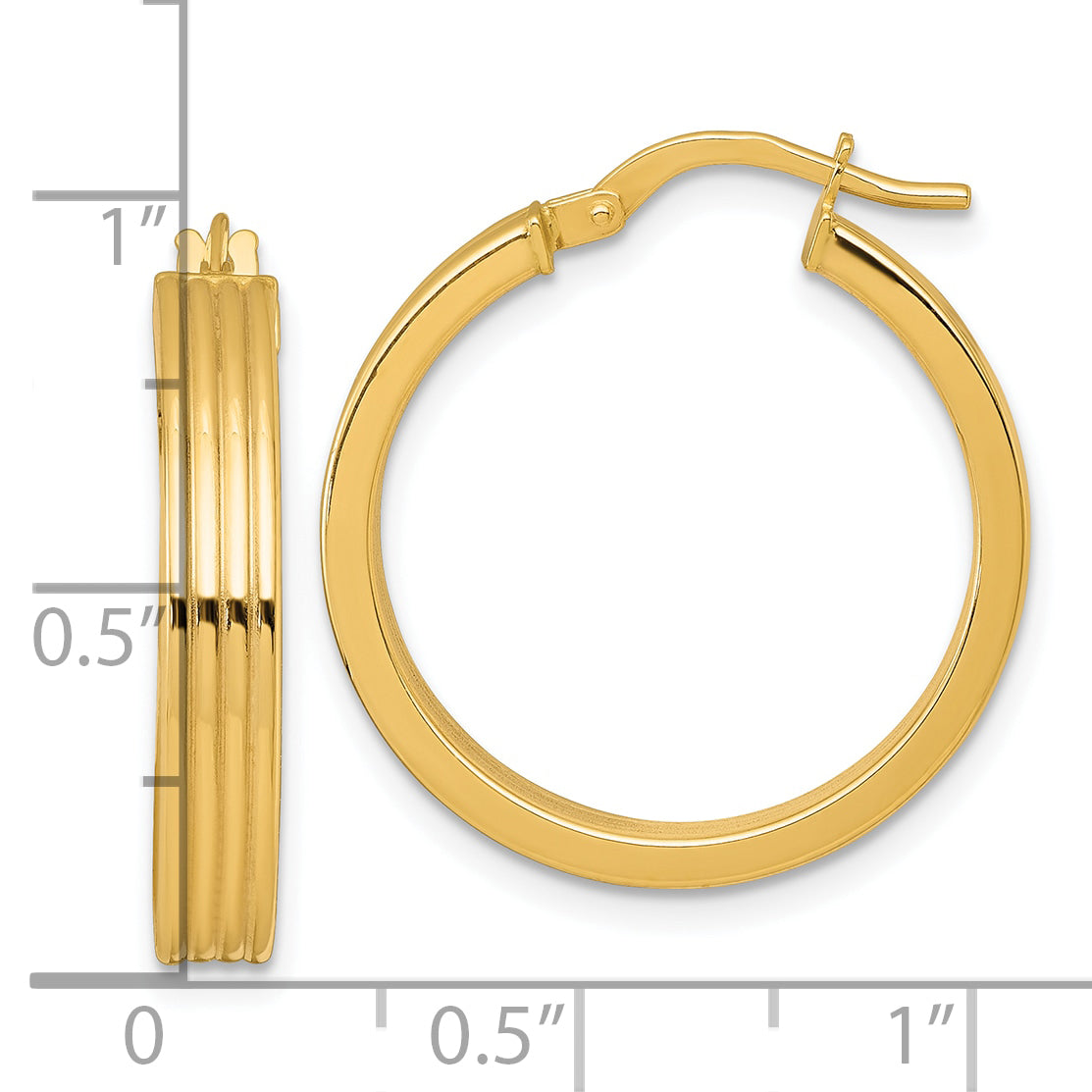 10K Yellow Gold 10K Polished And Grooved 4.00 X 24mm Tube Hoop Earrings