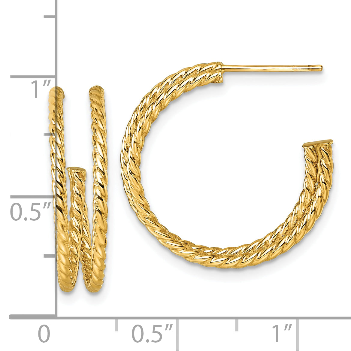 10K Yellow Gold 10K Polished Double Strand Twisted C-Hoop Post Earrings