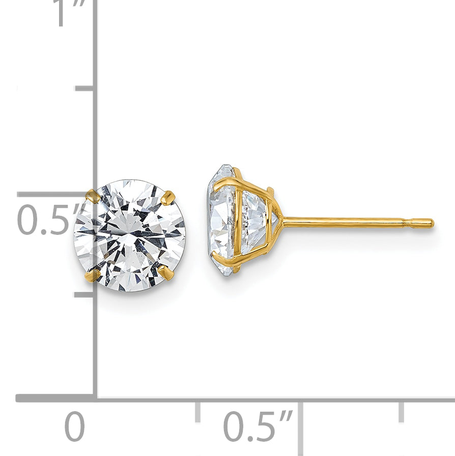 10K Yellow Gold Polished 7.00mm Round Cz Stud Post Earrings