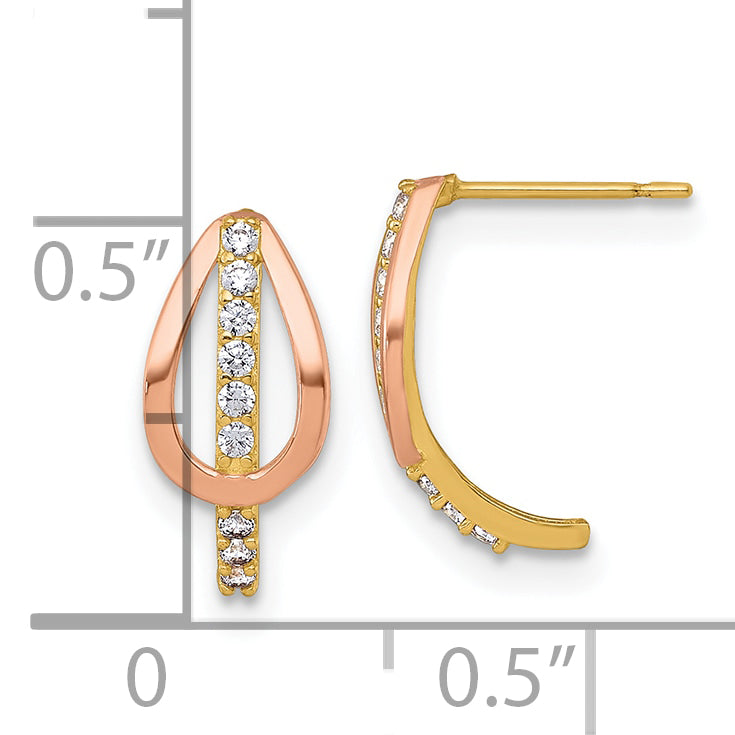 10K Yellow Gold With Rose-Plating Polished Cz Fancy J-Hoop Post Earrings