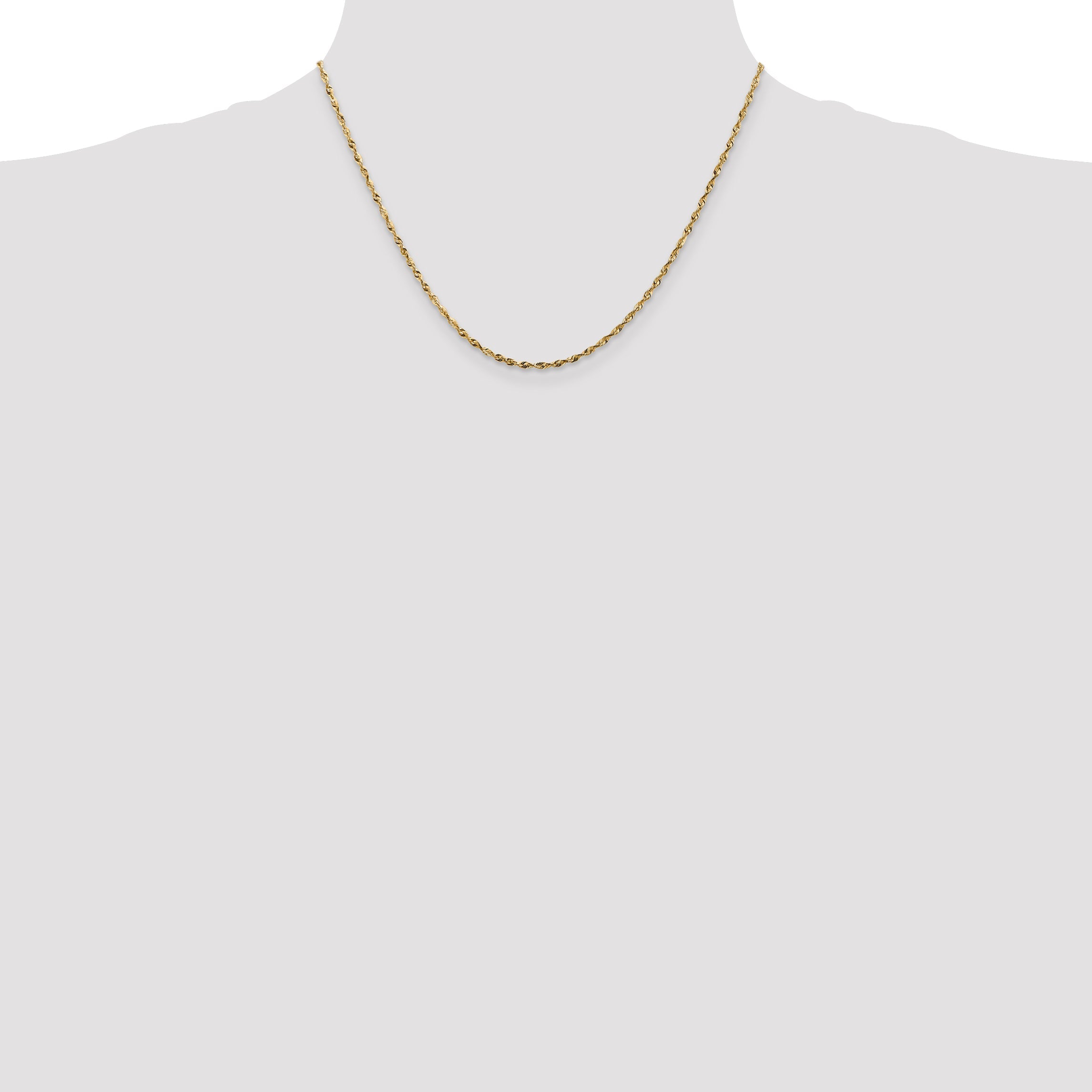 18 Inch 10K Yellow Gold 1.8mm Extra-Light D/C Rope Chain Necklace
