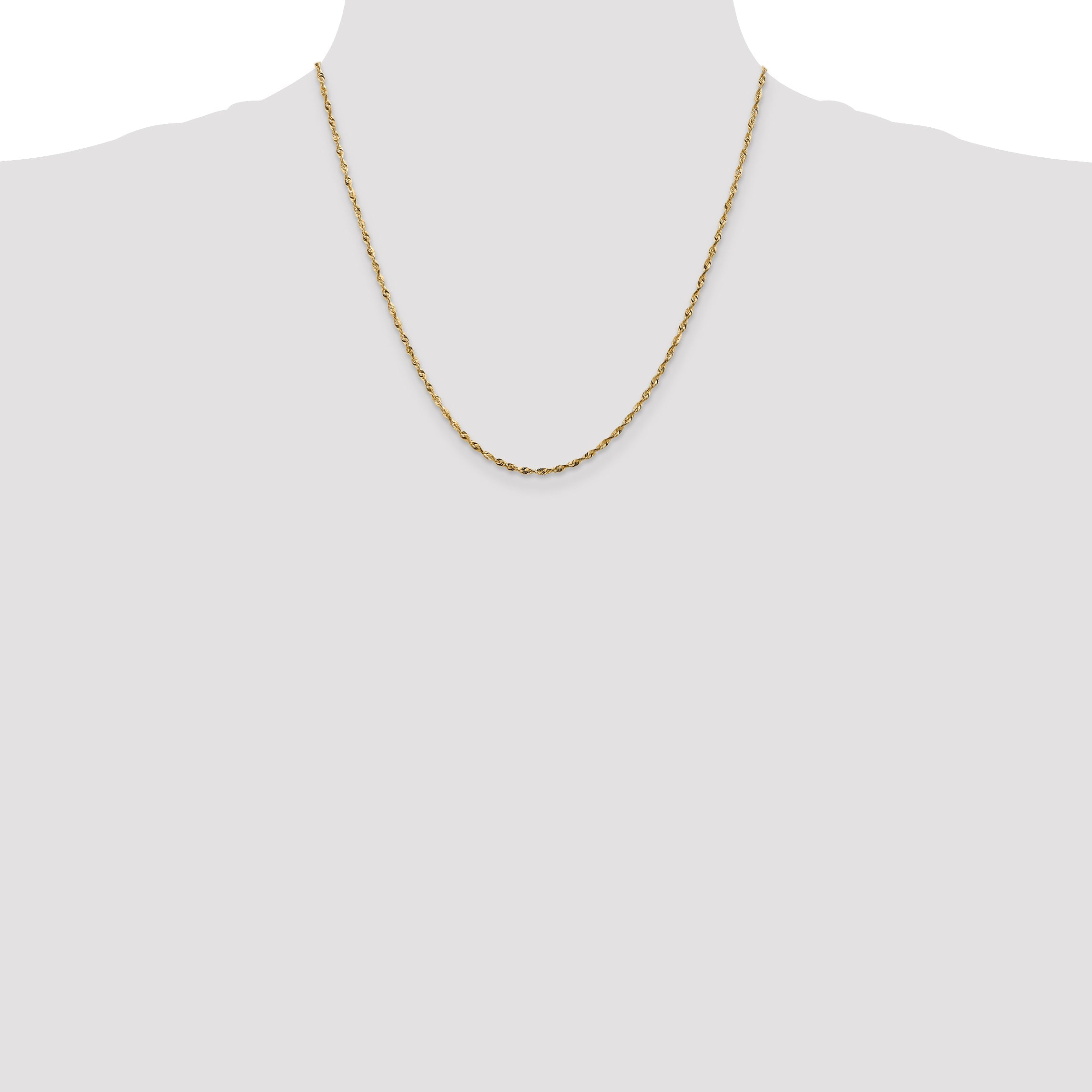 2 Inch 10K Yellow Gold 1.8mm Extra-Light Diamond Cut Rope Chain Necklace