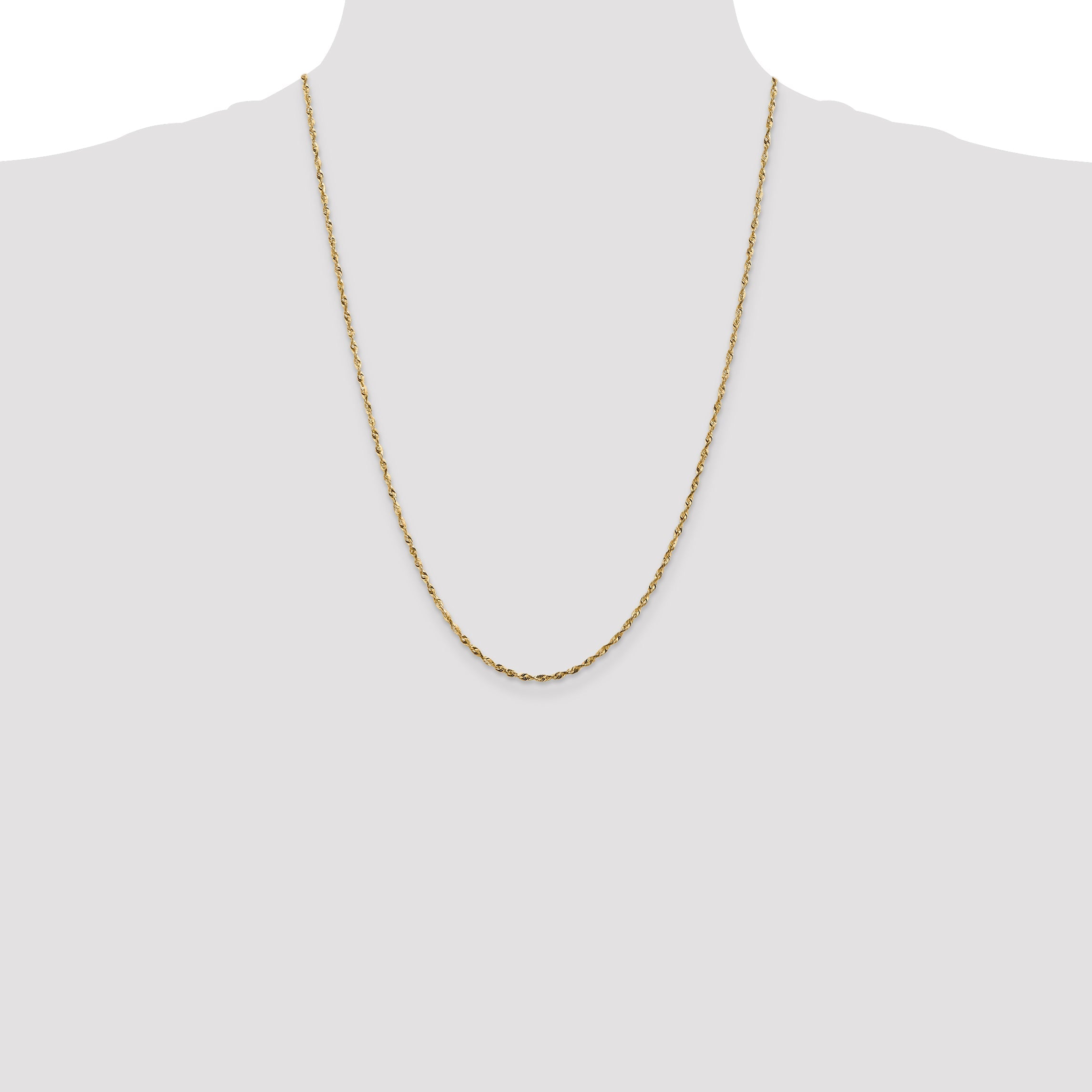 24 Inch 10K Yellow Gold 1.8mm Extra-Light D/C Rope Chain Necklace