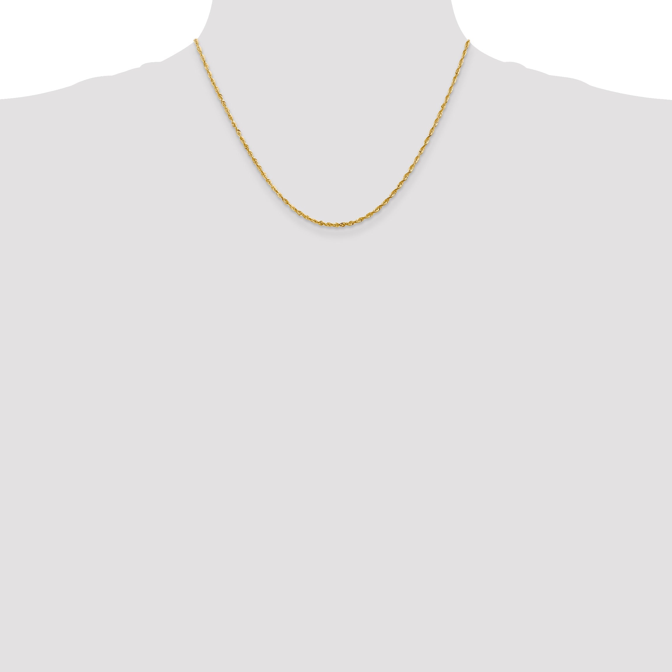 18 Inch 10K Yellow Gold 2.0mm Extra-Light D/C Rope Chain Necklace