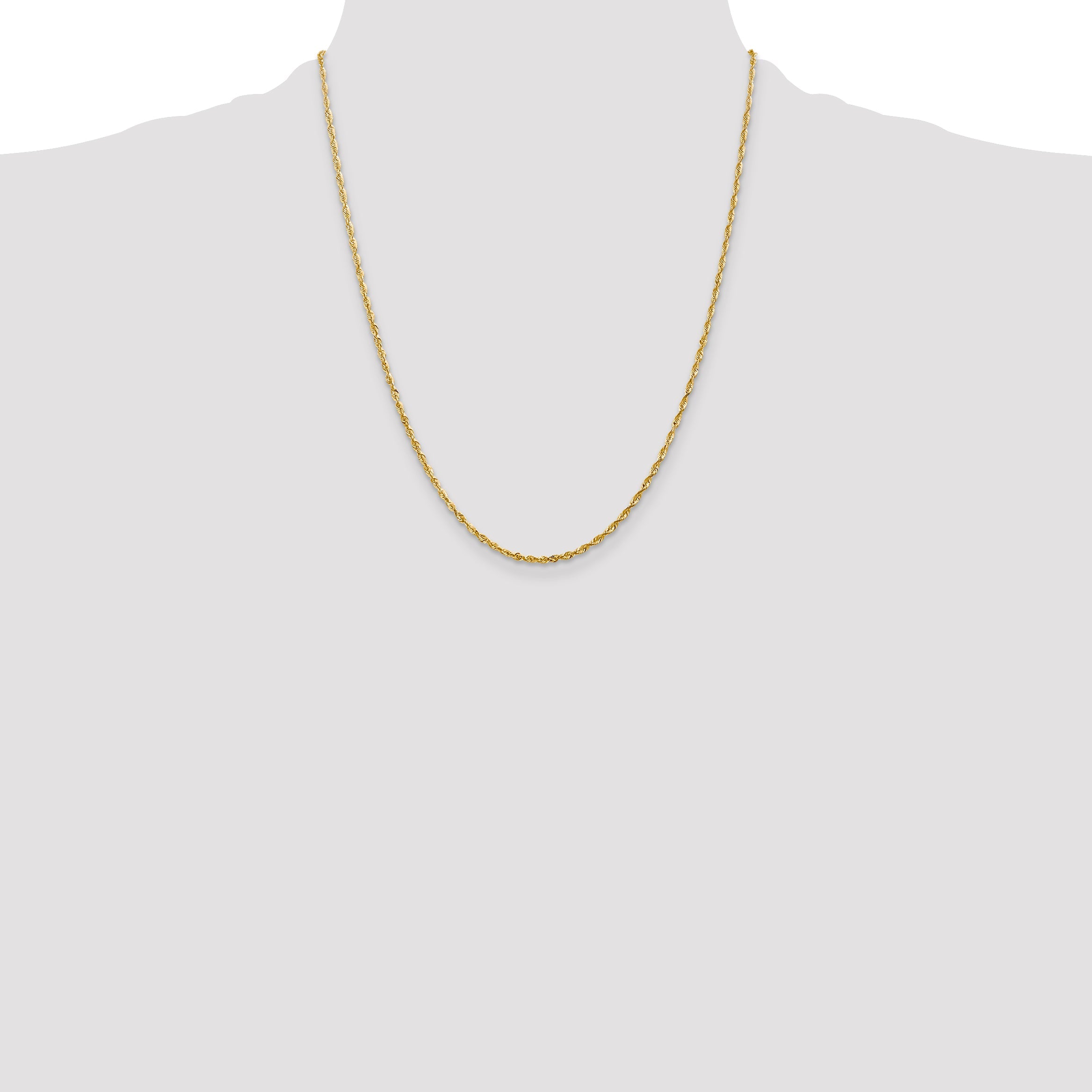22 Inch 10K Yellow Gold 2.0mm Extra-Light D/C Rope Chain Necklace