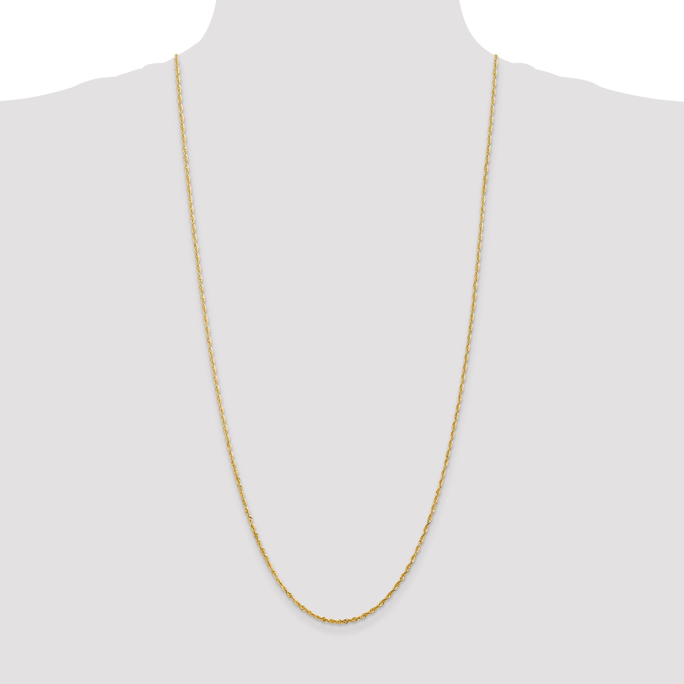 3 Inch 10K Yellow Gold 2.0mm Extra-Light D/C Rope Chain Necklace
