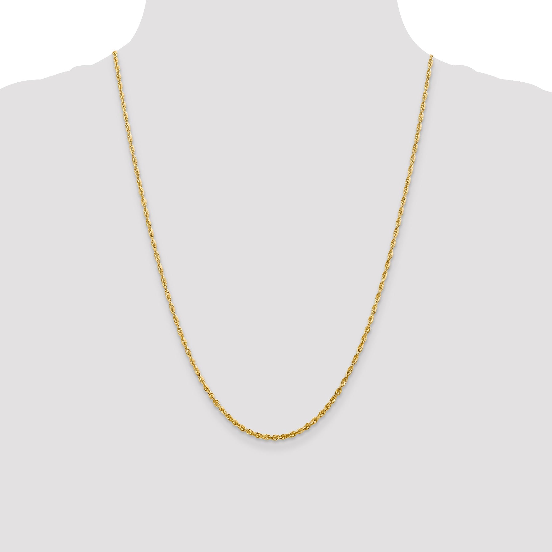 24 Inch 10K Yellow Gold 2.25mm Extra-Light Diamond Cut Rope Chain Necklace