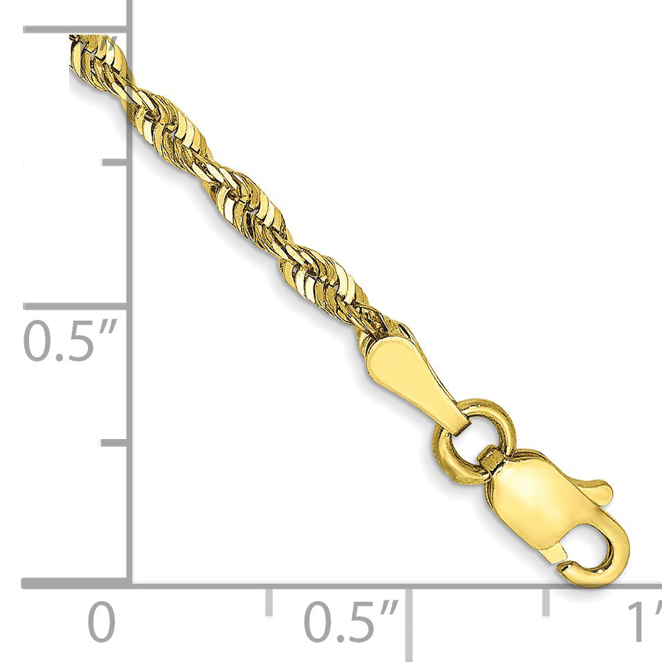 7 Inch 10k Yellow Gold 2.25mm Extra-Light D/C Rope Chain Bracelet