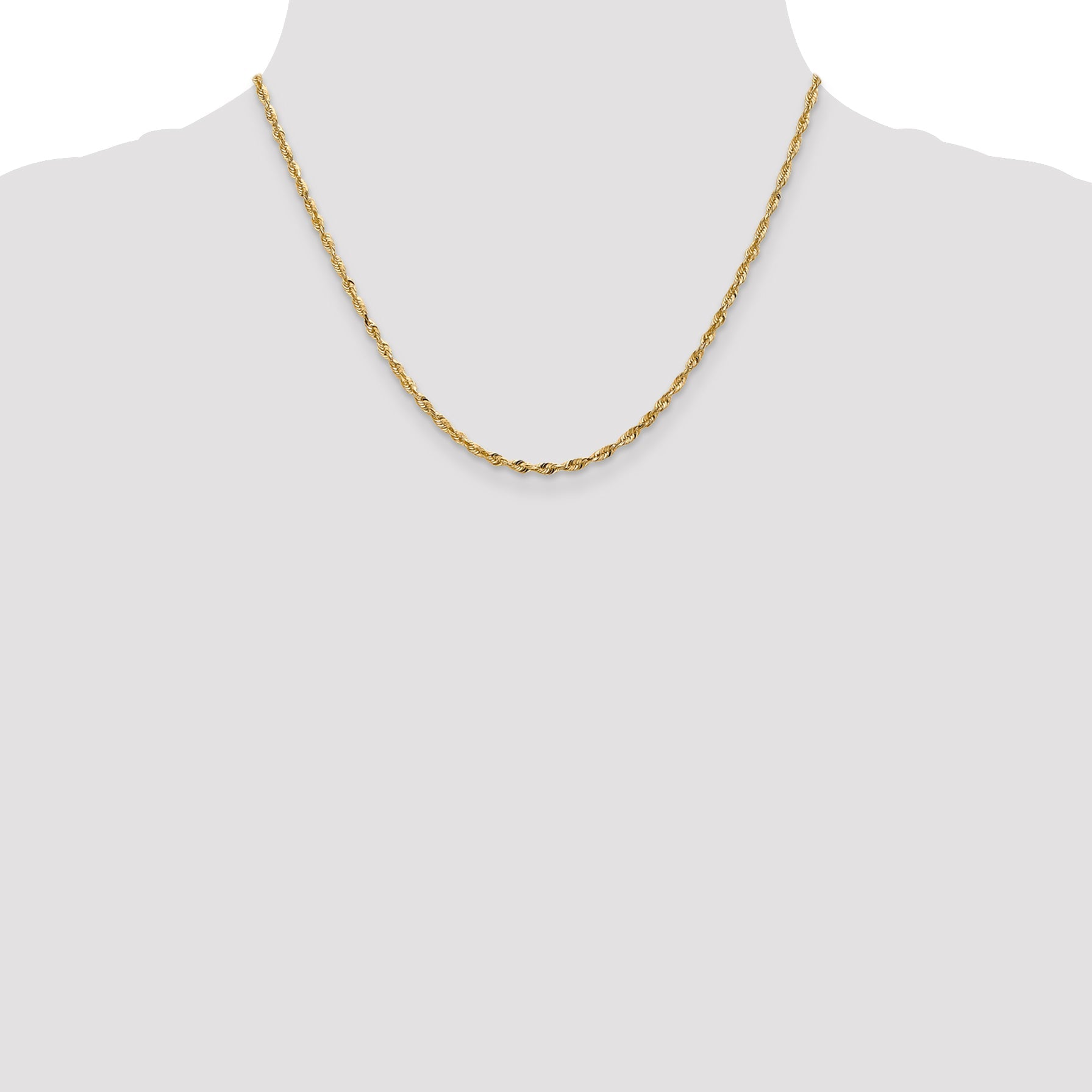 18 Inch 10K Yellow Gold 2.50mm Extra-Light D/C Rope Chain Necklace