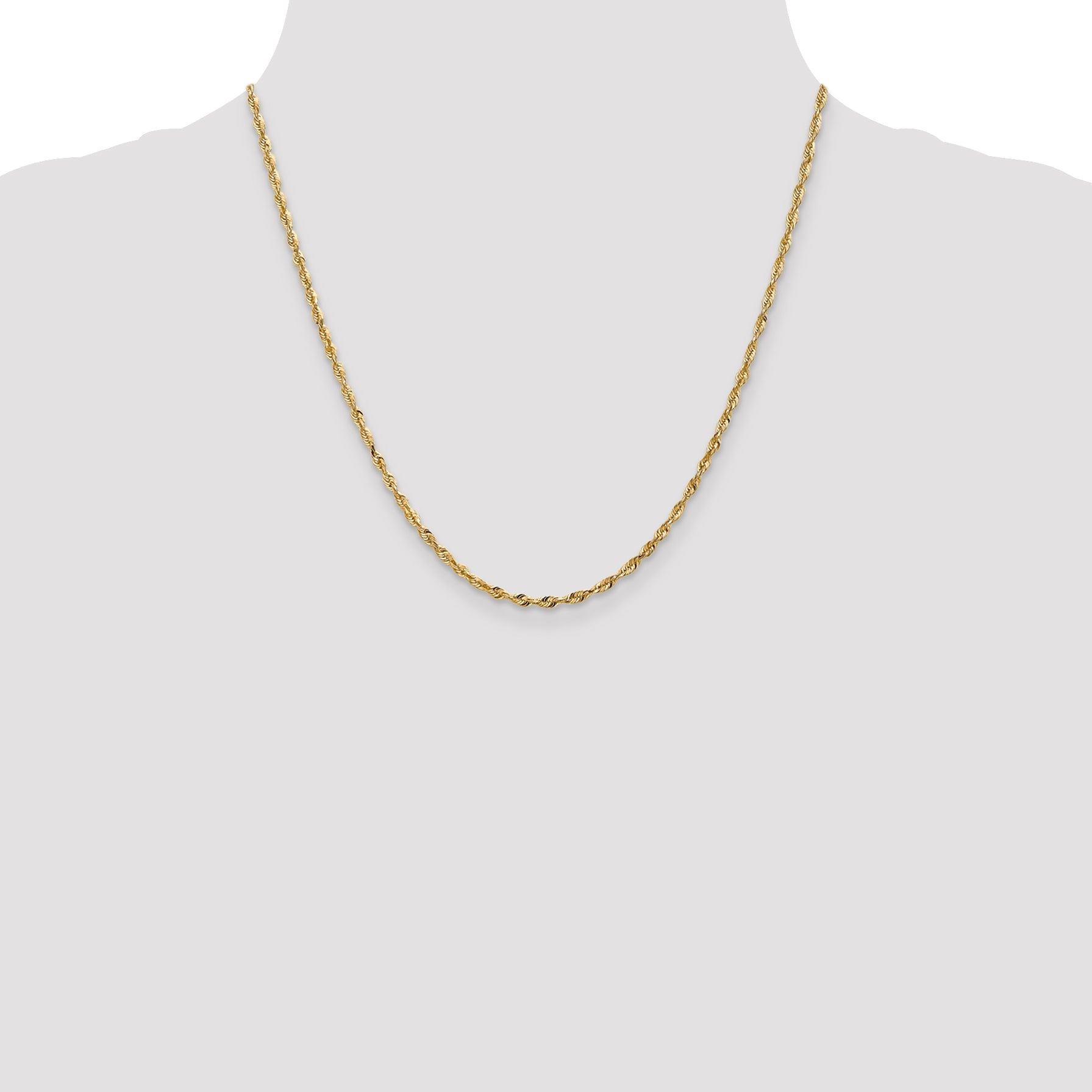 2 Inch 10K Yellow Gold 2.50mm Extra-Light Diamond Cut Rope Chain Necklace